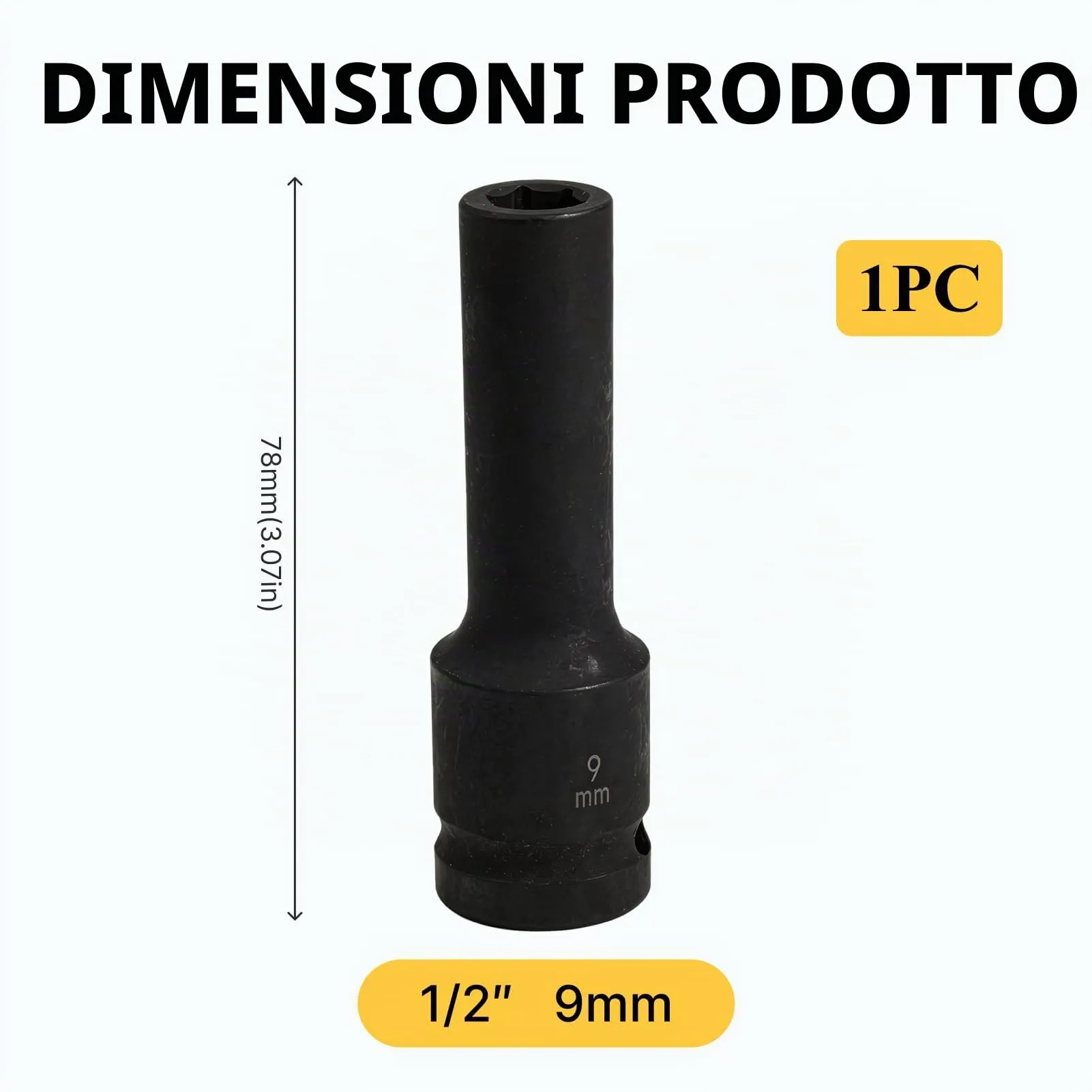 Flewdart Bussola Lunga Esagonale 1/2" 9mm, Acciaio al Cromo Molibdeno, Lunghezza 78mm - immagine 2