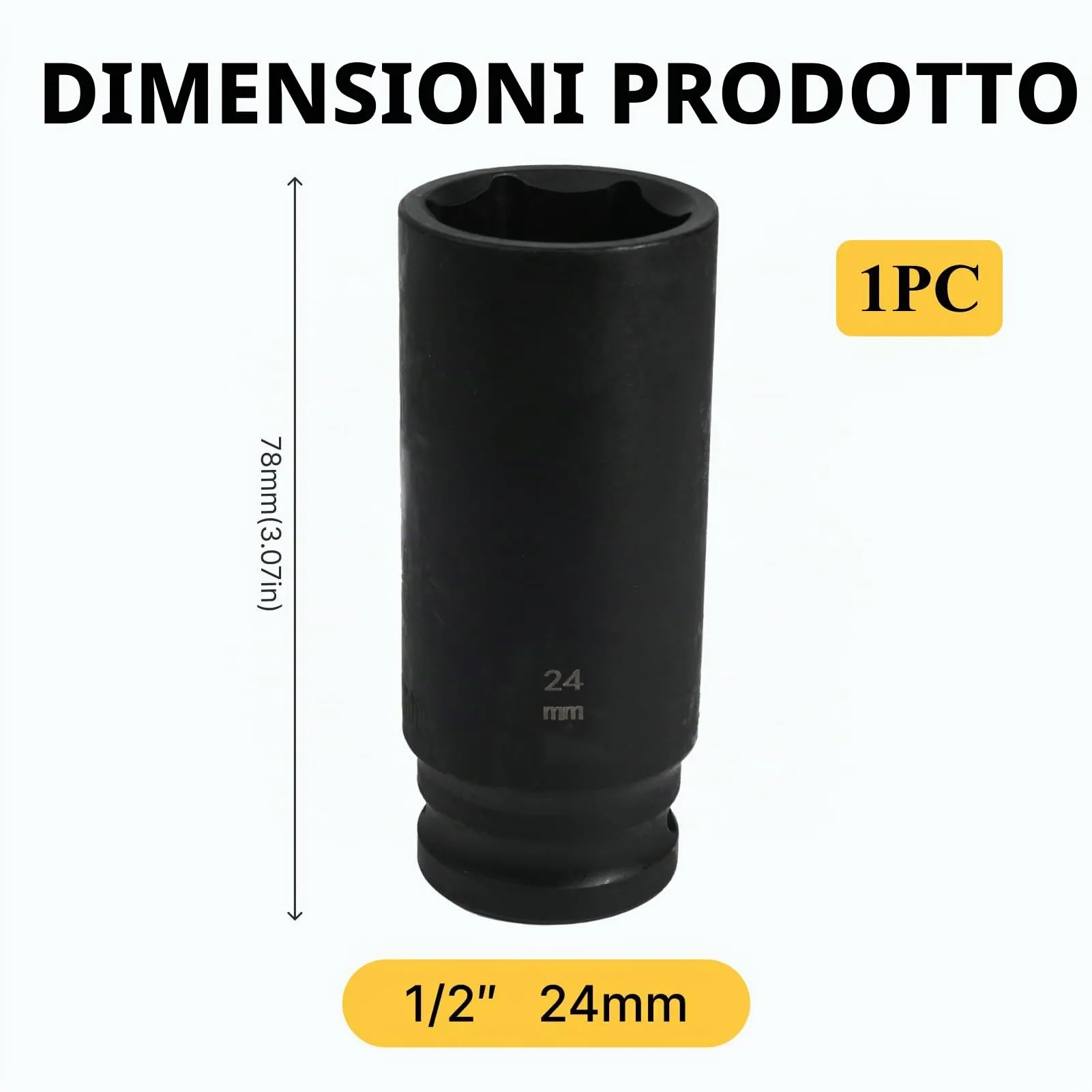 Flewdart Bussola Lunga Esagonale 1/2" 24mm in Acciaio al Cromo Molibdeno CR-MO, Lunghezza 78mm - immagine 2