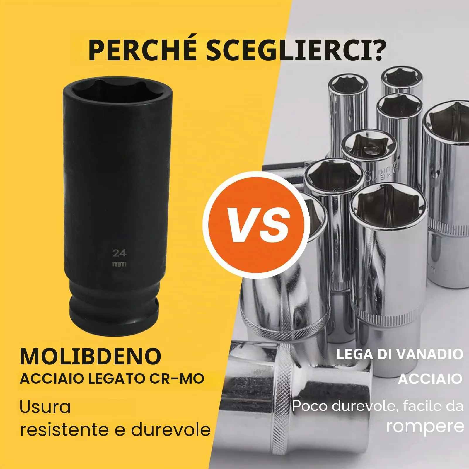 Flewdart Bussola Lunga Esagonale 1/2" 24mm in Acciaio al Cromo Molibdeno CR-MO, Lunghezza 78mm - immagine 3