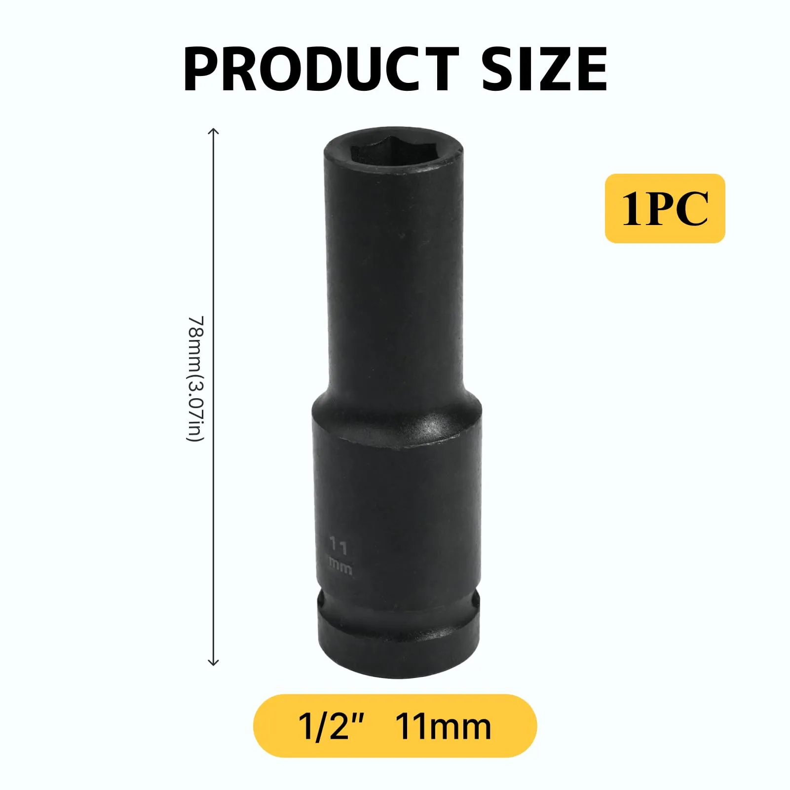 Flewdart Bussola Lunga Esagonale 1/2" 11mm, Acciaio al Cromo Molibdeno, Lunghezza 78mm - immagine 2