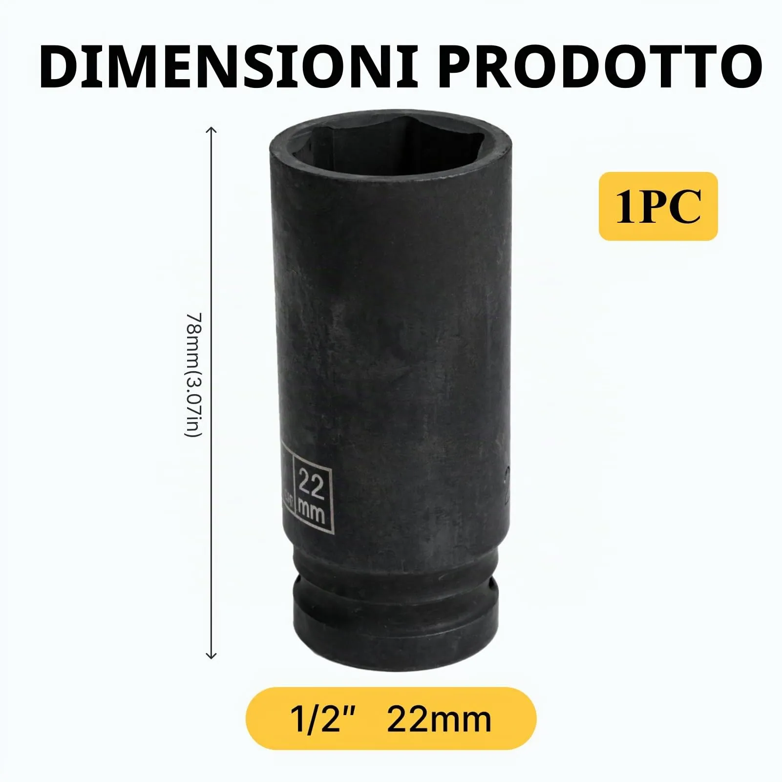 Flewdart Bussola Lunga Esagonale 1/2" 22mm, Acciaio al Cromo Molibdeno CR-MO, Lunghezza 78 mm - immagine 2
