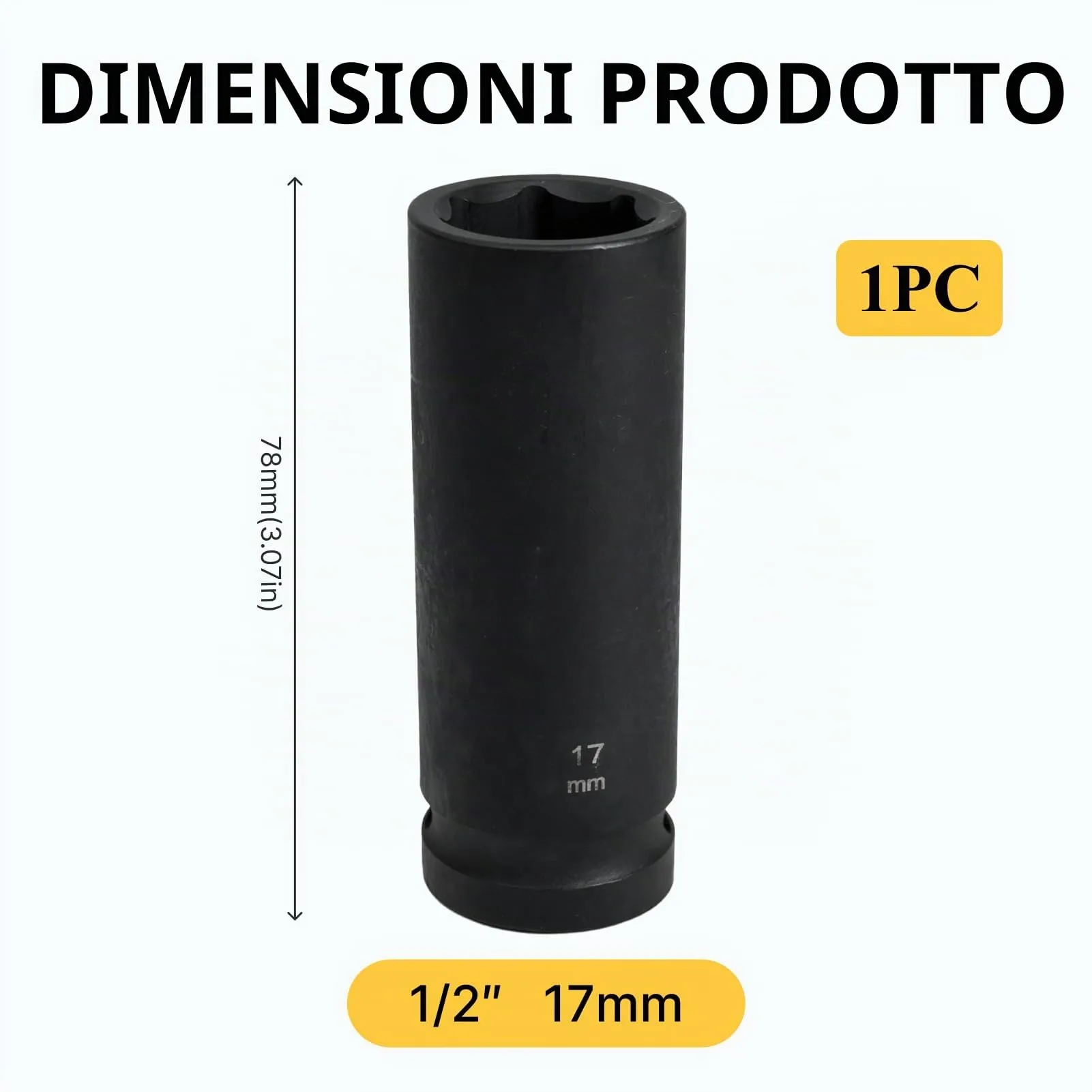 Flewdart Bussola Lunga Esagonale 1/2" 17mm, Acciaio al Cromo Molibdeno, Lunghezza 78mm - immagine 2