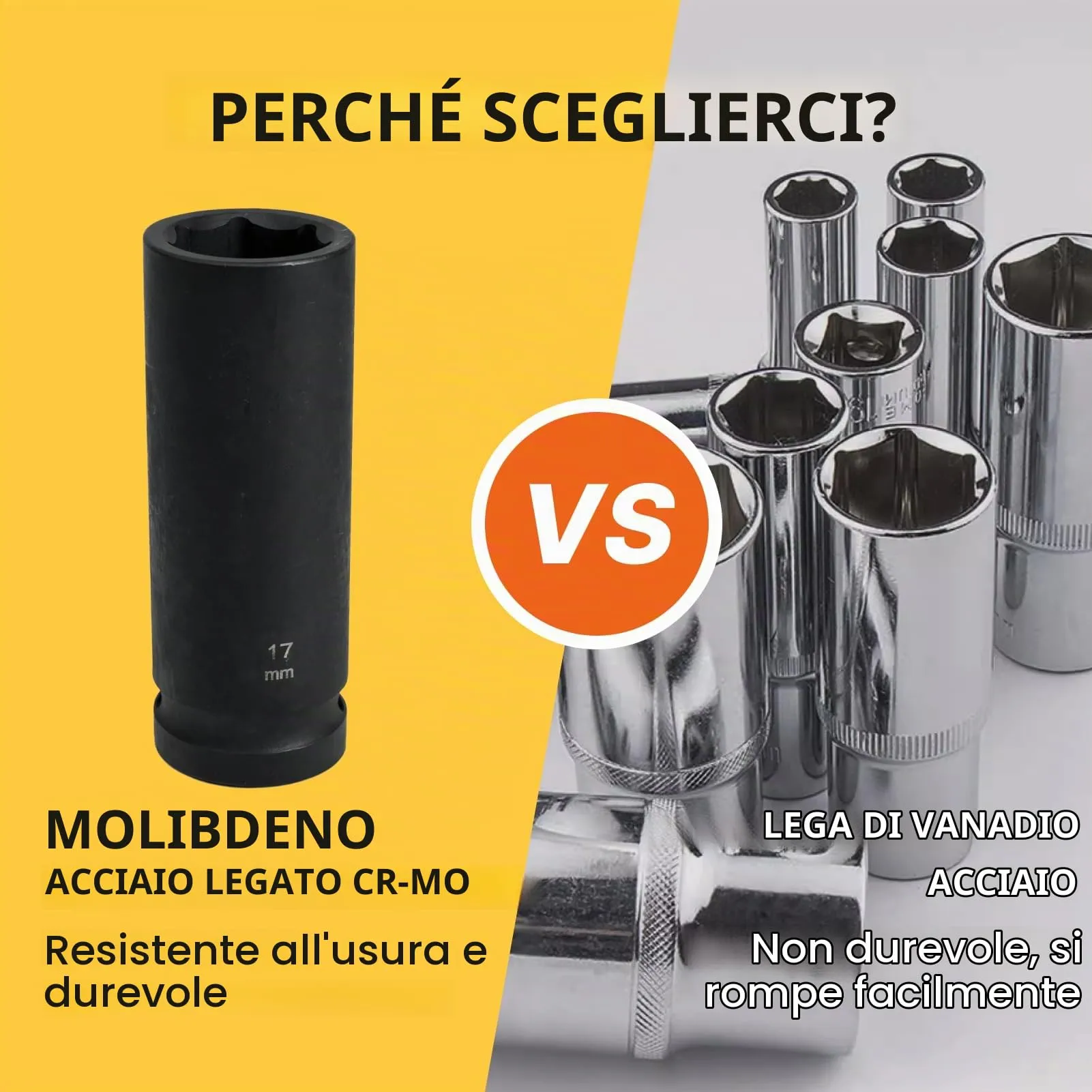 Flewdart Bussola Lunga Esagonale 1/2" 17mm, Acciaio al Cromo Molibdeno, Lunghezza 78mm - immagine 3