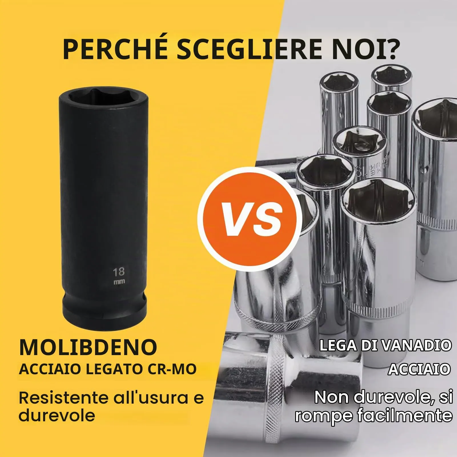 Flewdart Bussola Lunga Esagonale 1/2" 18mm, Acciaio al Cromo Molibdeno CR-MO, Lunghezza 78 mm - immagine 3