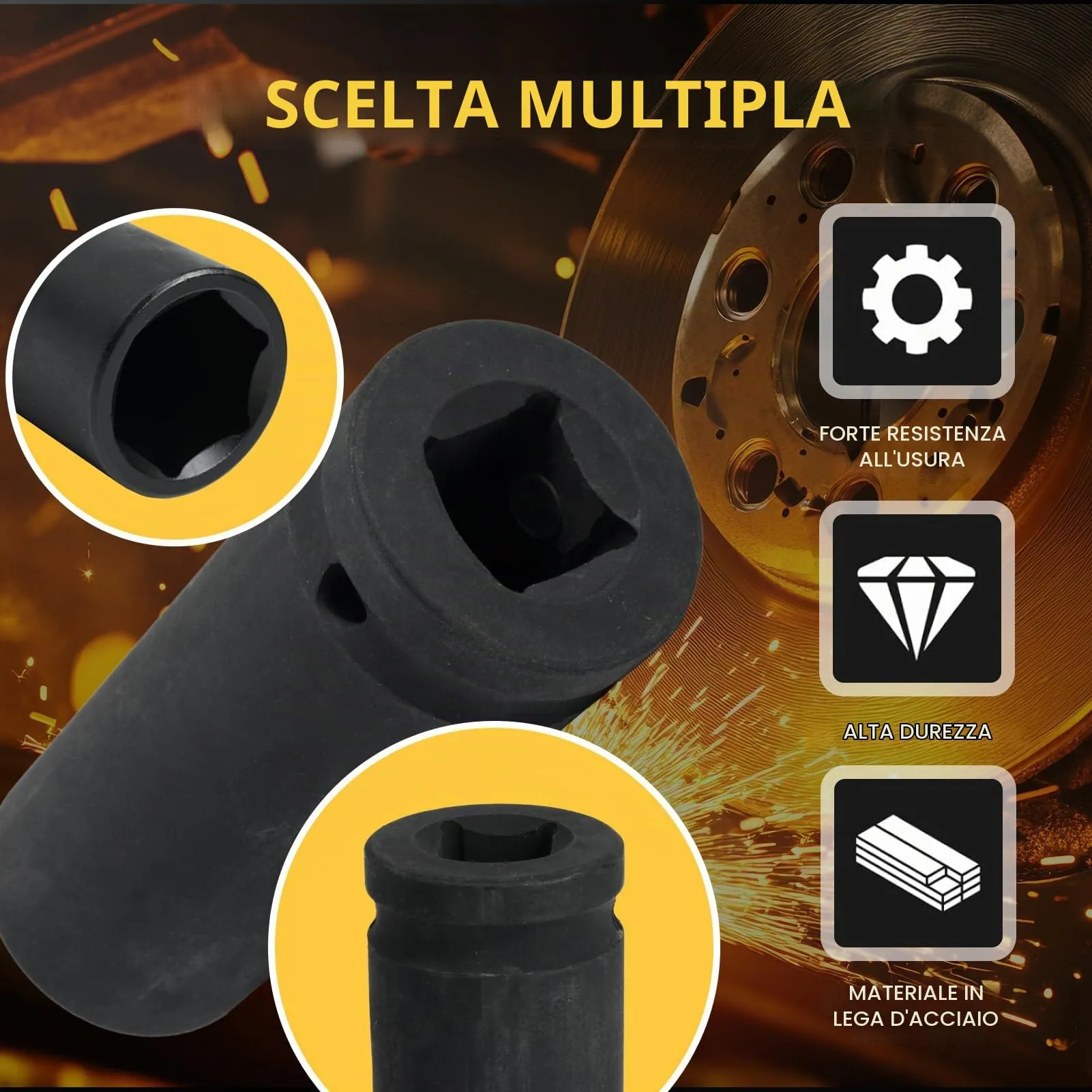 Flewdart Bussola Lunga Esagonale 1/2" 18mm, Acciaio al Cromo Molibdeno CR-MO, Lunghezza 78 mm - immagine 4