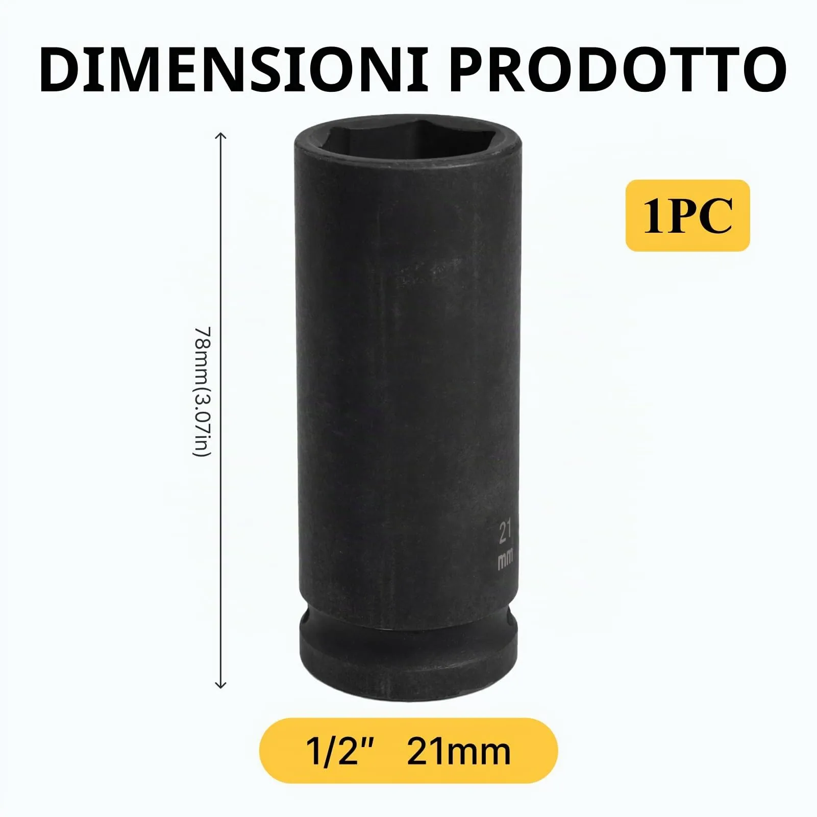 Flewdart Bussola Lunga Esagonale 1/2" 21mm in Acciaio al Cromo Molibdeno CR-MO, Lunghezza 78mm - immagine 2