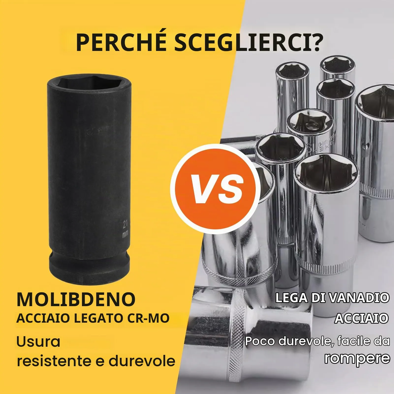 Flewdart Bussola Lunga Esagonale 1/2" 21mm in Acciaio al Cromo Molibdeno CR-MO, Lunghezza 78mm - immagine 3