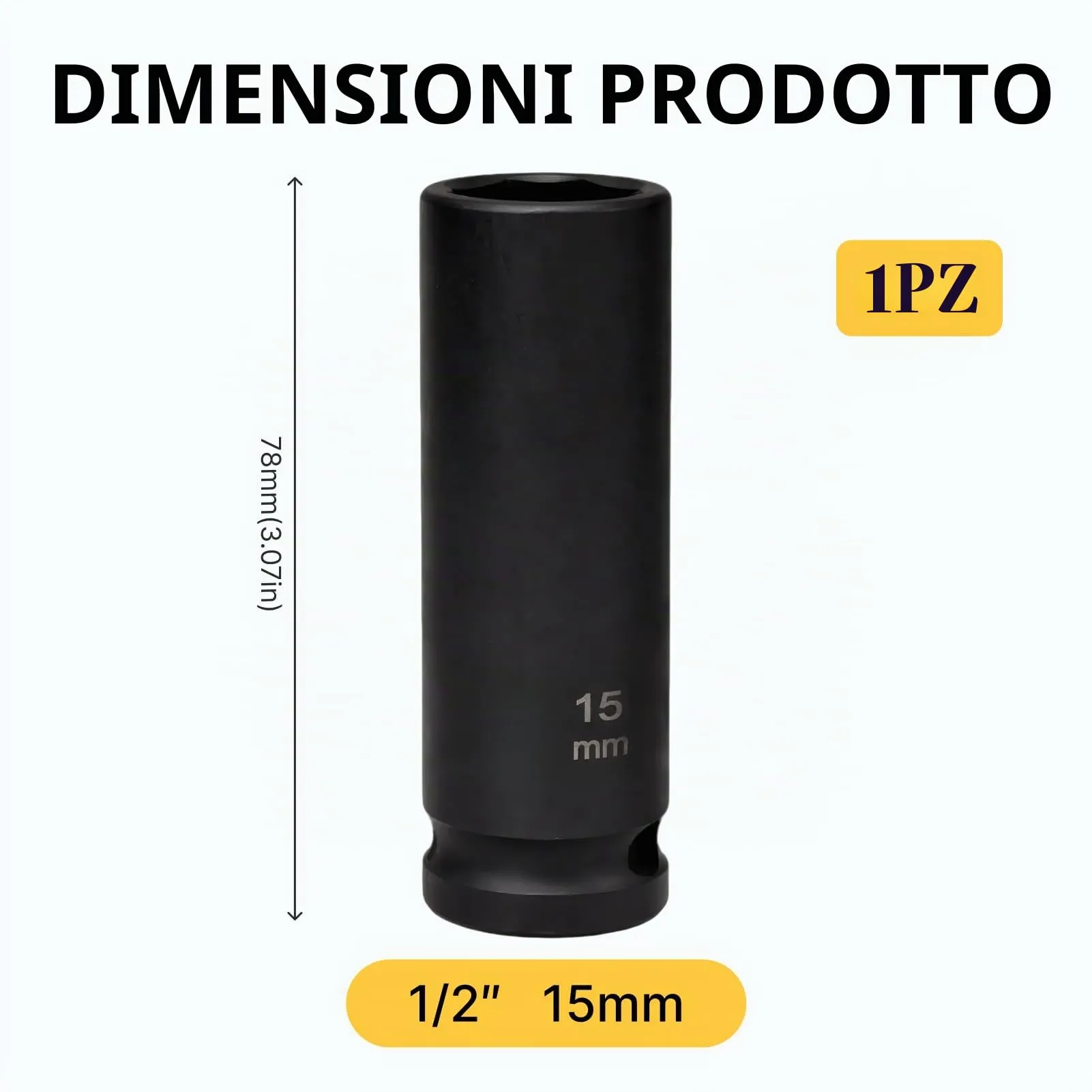 Flewdart bussola lunga esagonale 1/2" 15mm, lunghezza 78mm, acciaio al cromo molibdeno CR-MO - immagine 2