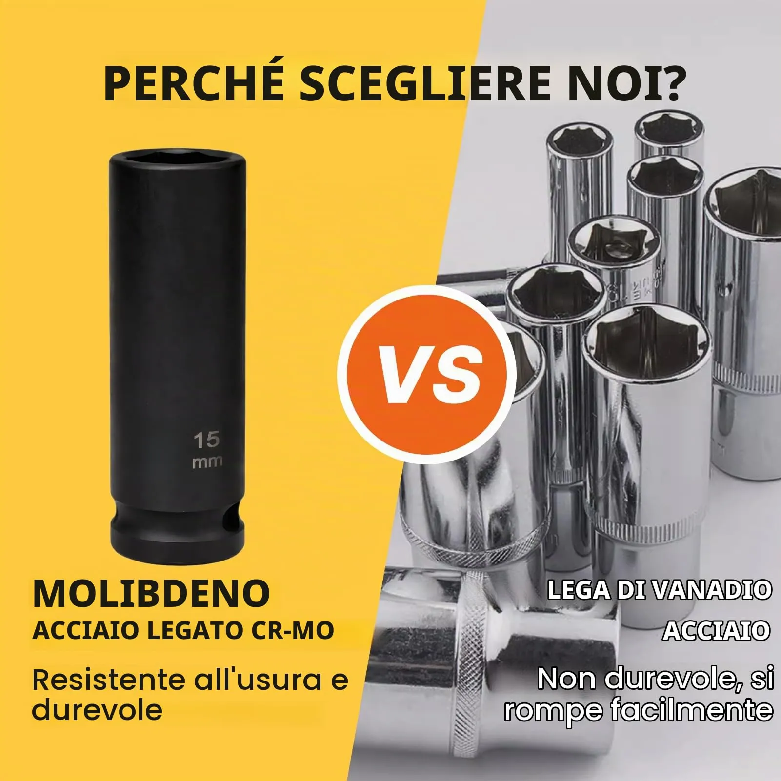 Flewdart bussola lunga esagonale 1/2" 15mm, lunghezza 78mm, acciaio al cromo molibdeno CR-MO - immagine 3