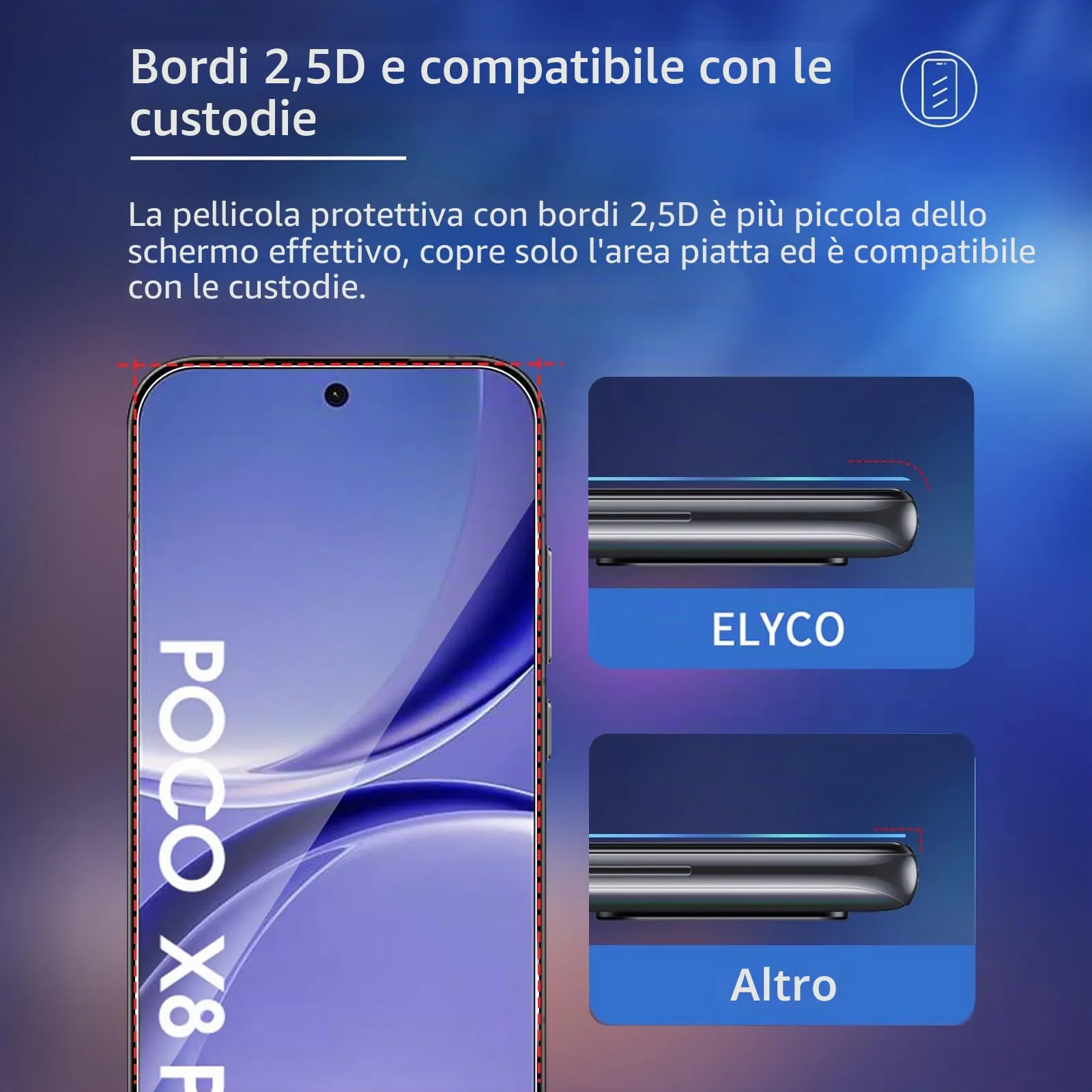 ELYCO Vetro Temperato per Xiaomi POCO X8 Pro, 3+2 Pezzi - immagine 5