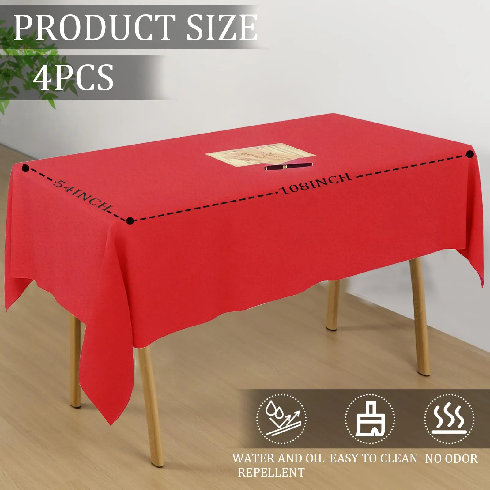 YAAVAAW Tovaglie in Plastica Rossa per Tavoli Rettangolari, 137 x 274 cm, Usa e Getta, Confezione da 4 - immagine 2