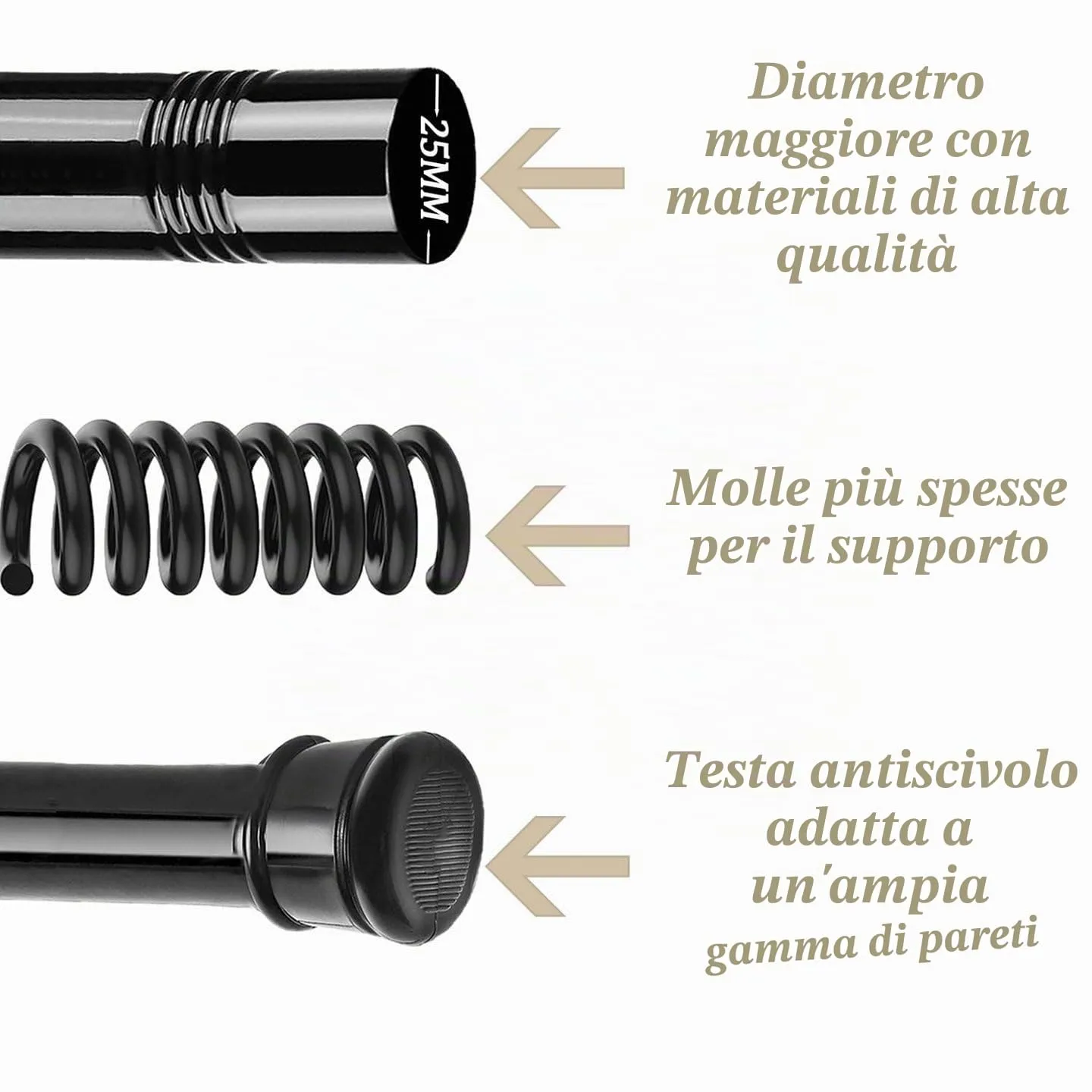 Rod&Trikin Bastone Tenda a Pressione Estensibile Bianco 190-360cm Ø32mm - immagine 3