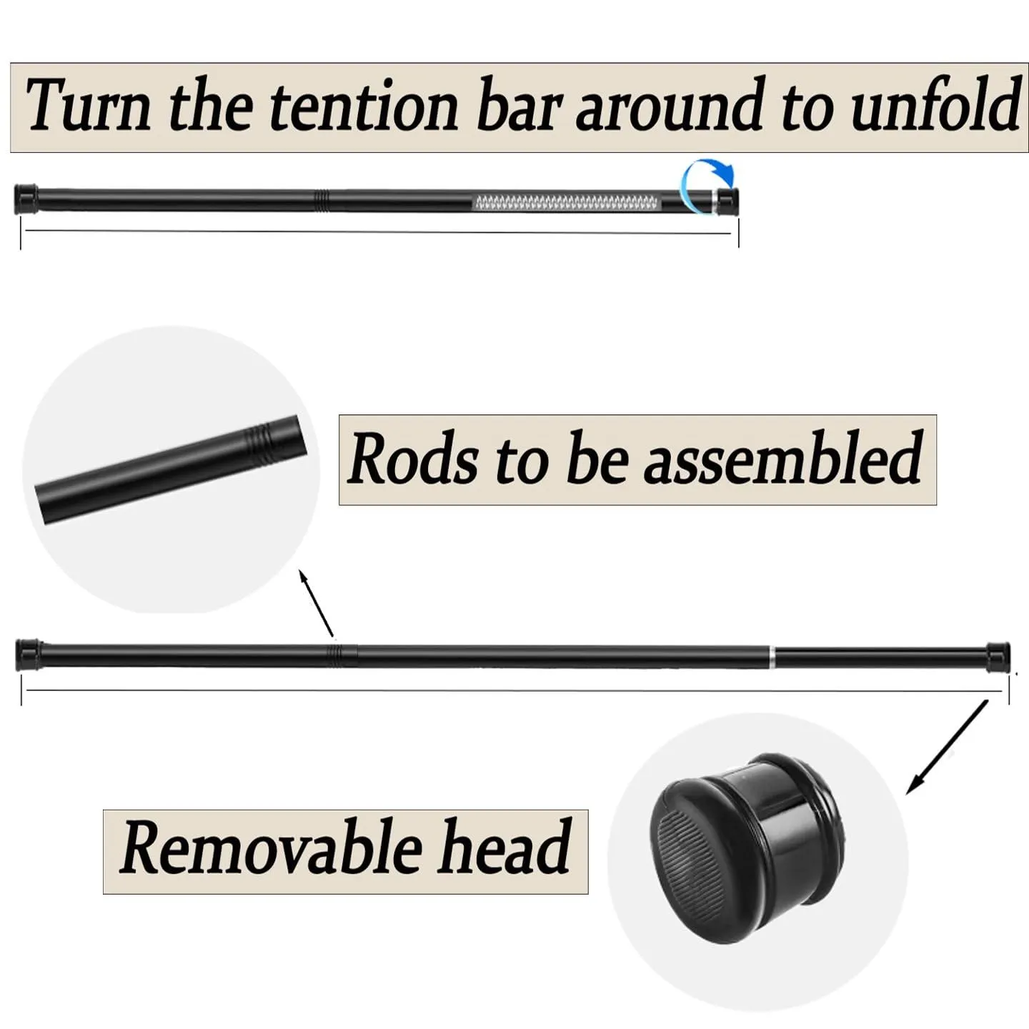 Rod&Trikin Bastone Tenda a Pressione Estensibile, Bianco, 190-410cm, Ø32mm - immagine 6