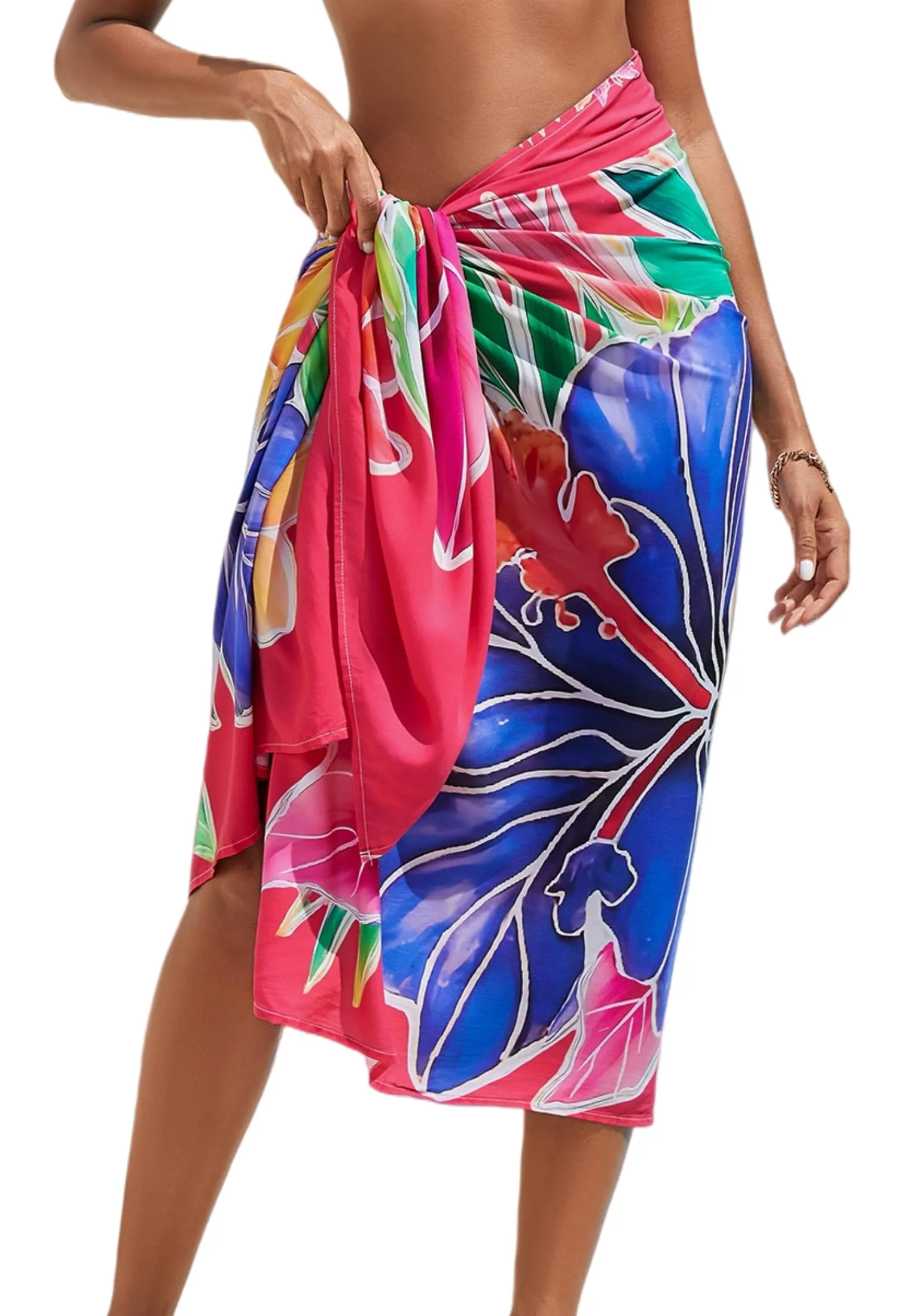 OIZEN Pareo Donna Copricostume da Spiaggia con Spacco Alto, Gonna a Portafoglio Stampata, Rosso Rosato - immagine 1