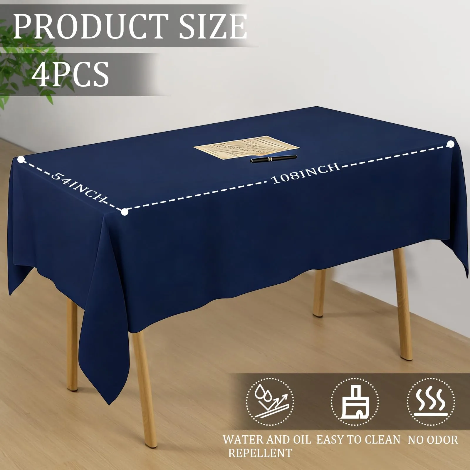 YAAVAAW Tovaglie in Plastica Blu Navy per Tavoli Rettangolari, 137 x 274 cm, Confezione da 4 Pezzi, Usa e Getta - immagine 2