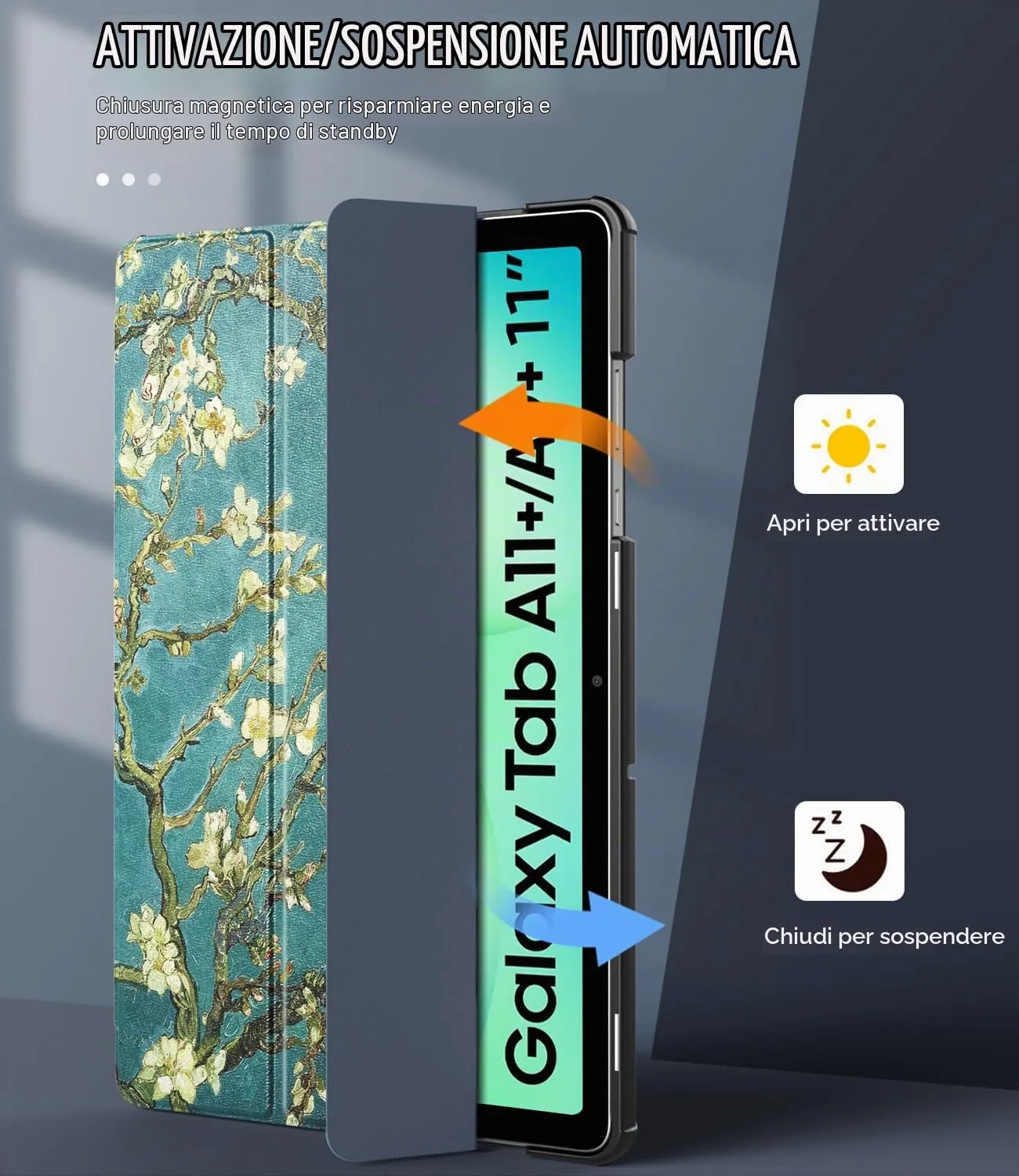 TiMOVO Cover per Samsung Galaxy Tab A11+/A9+ 11", Albicocchi in fiore - immagine 5