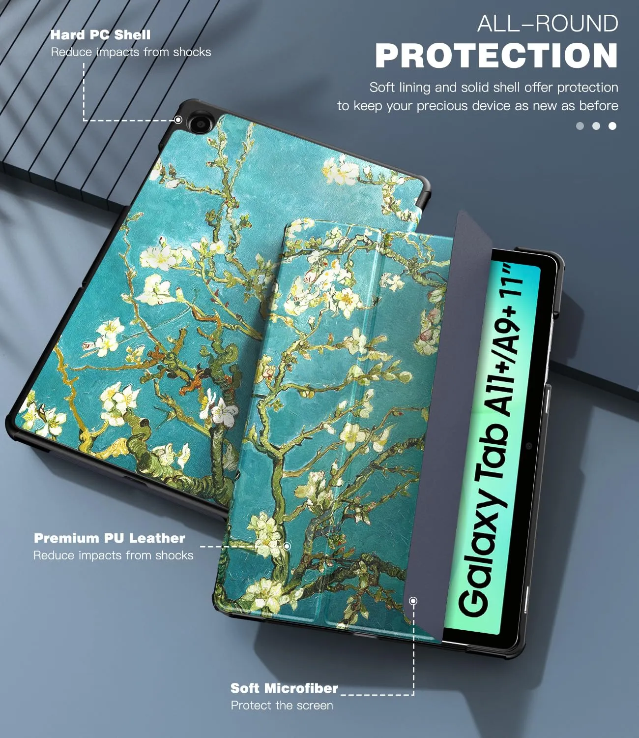 TiMOVO Cover per Samsung Galaxy Tab A11+/A9+ 11", Albicocchi in fiore - immagine 6