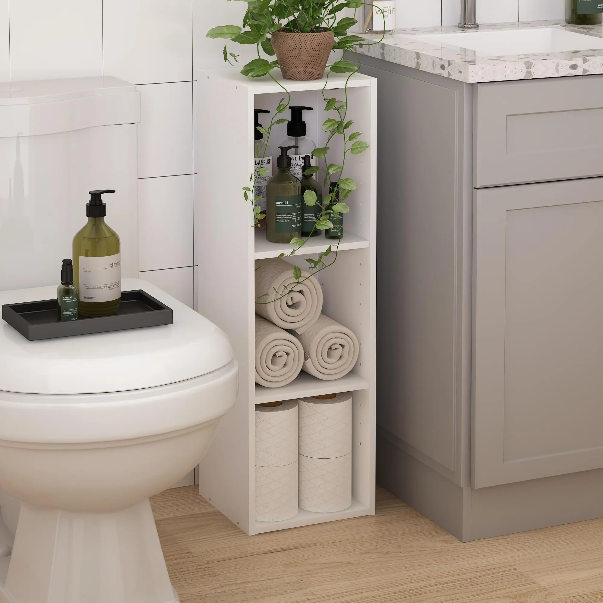 Furinno Fulda libreria salvaspazio a 3 ripiani, larghezza 25 cm, bianco - immagine 2