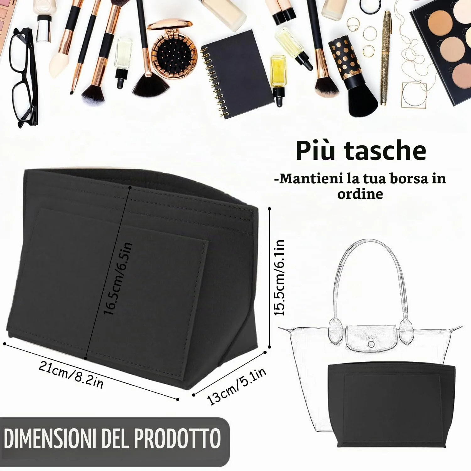 Sunshine smile Felt Organizer for Longchamp Le Pliage S, Beige - immagine 2