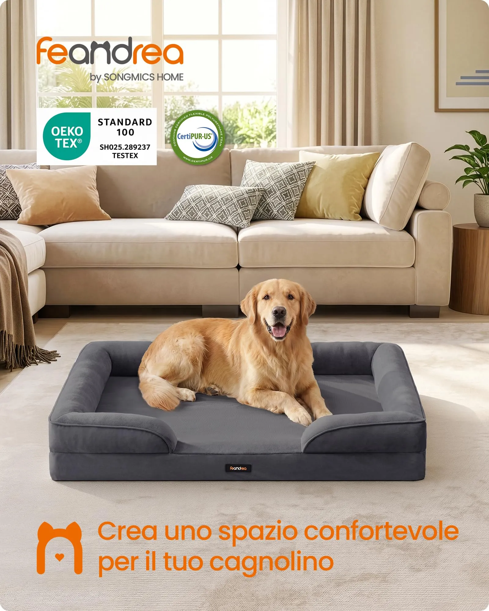 Feandrea Cuccia Ortopedica per Cani in Flanella, 112 x 81 x 17 cm - immagine 2