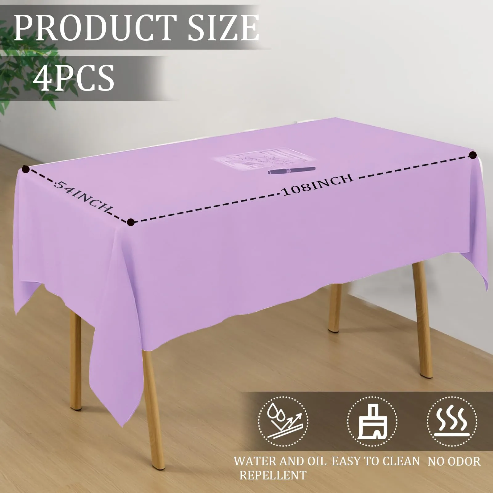 YAAVAAW Tovaglia in plastica viola per tavolo rettangolare, 137 x 274 cm, usa e getta, set da 4 pezzi - immagine 2