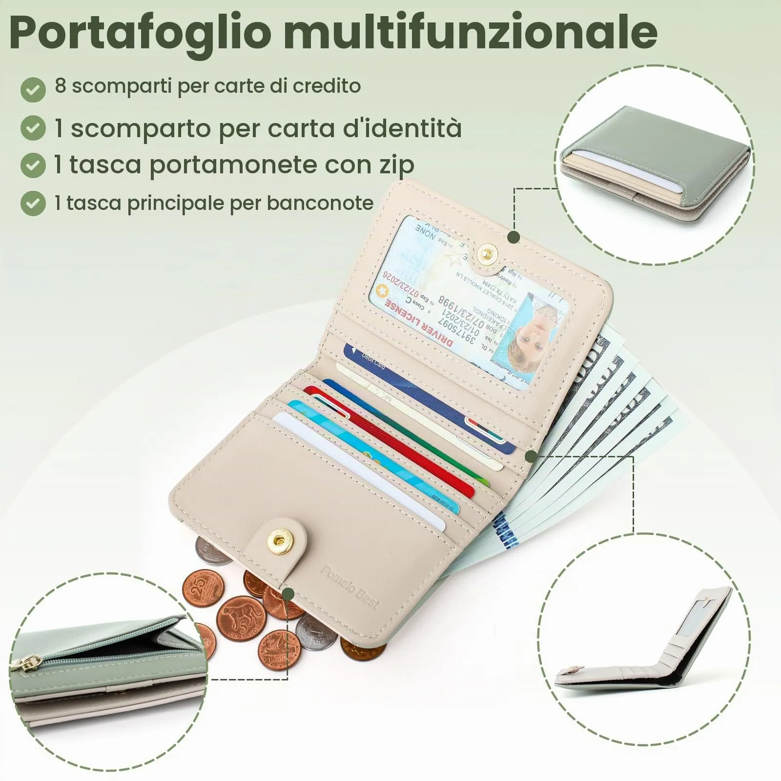 Pomelo Best Portafoglio da Donna Piccolo in Pelle PU con Blocco RFID, Verde Avocado - immagine 2