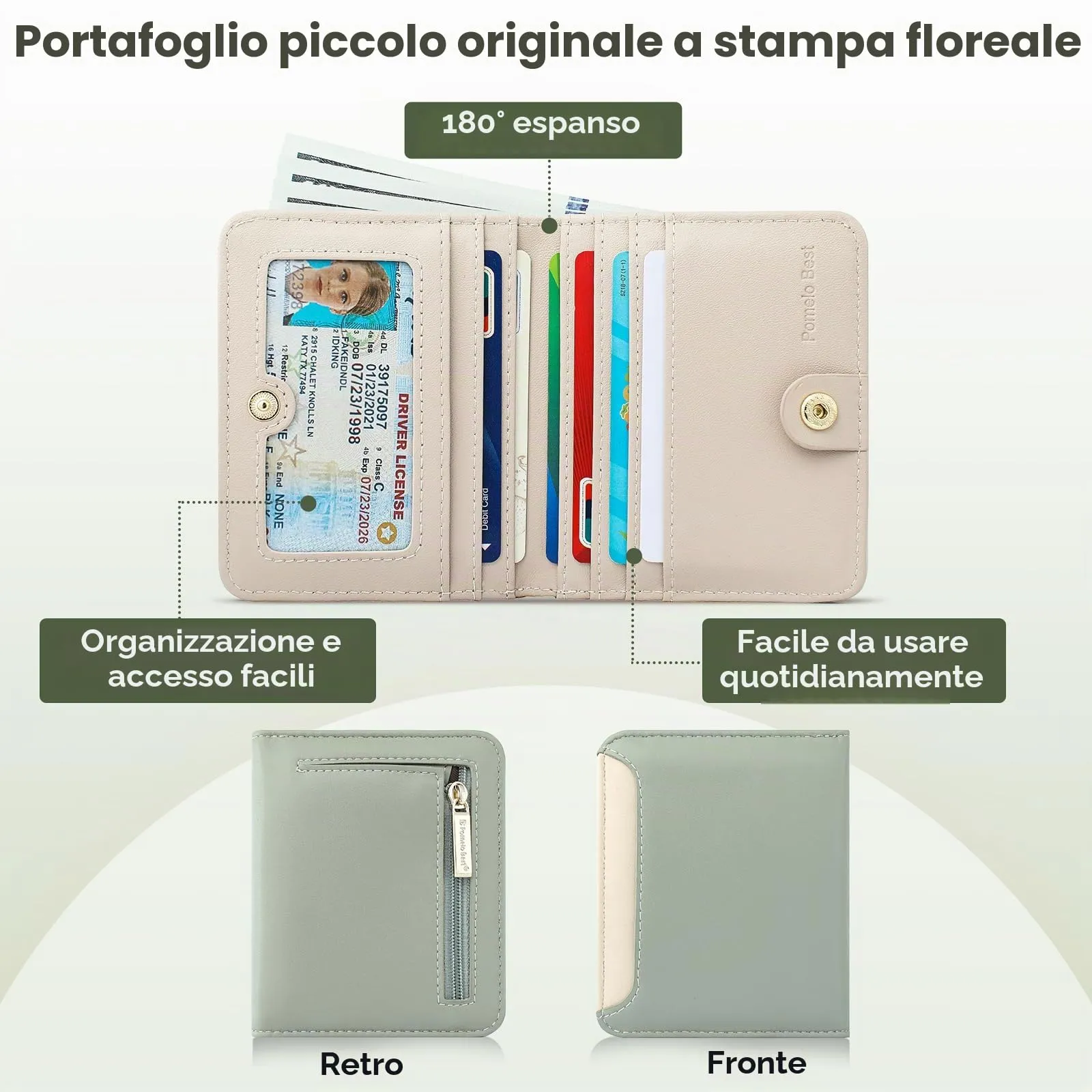 Pomelo Best Portafoglio da Donna Piccolo in Pelle PU con Blocco RFID, Verde Avocado - immagine 3
