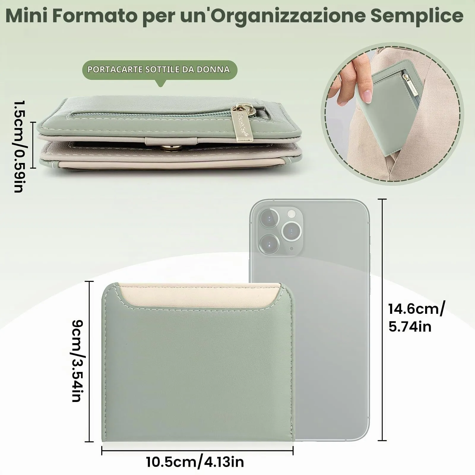 Pomelo Best Portafoglio da Donna Piccolo in Pelle PU con Blocco RFID, Verde Avocado - immagine 4