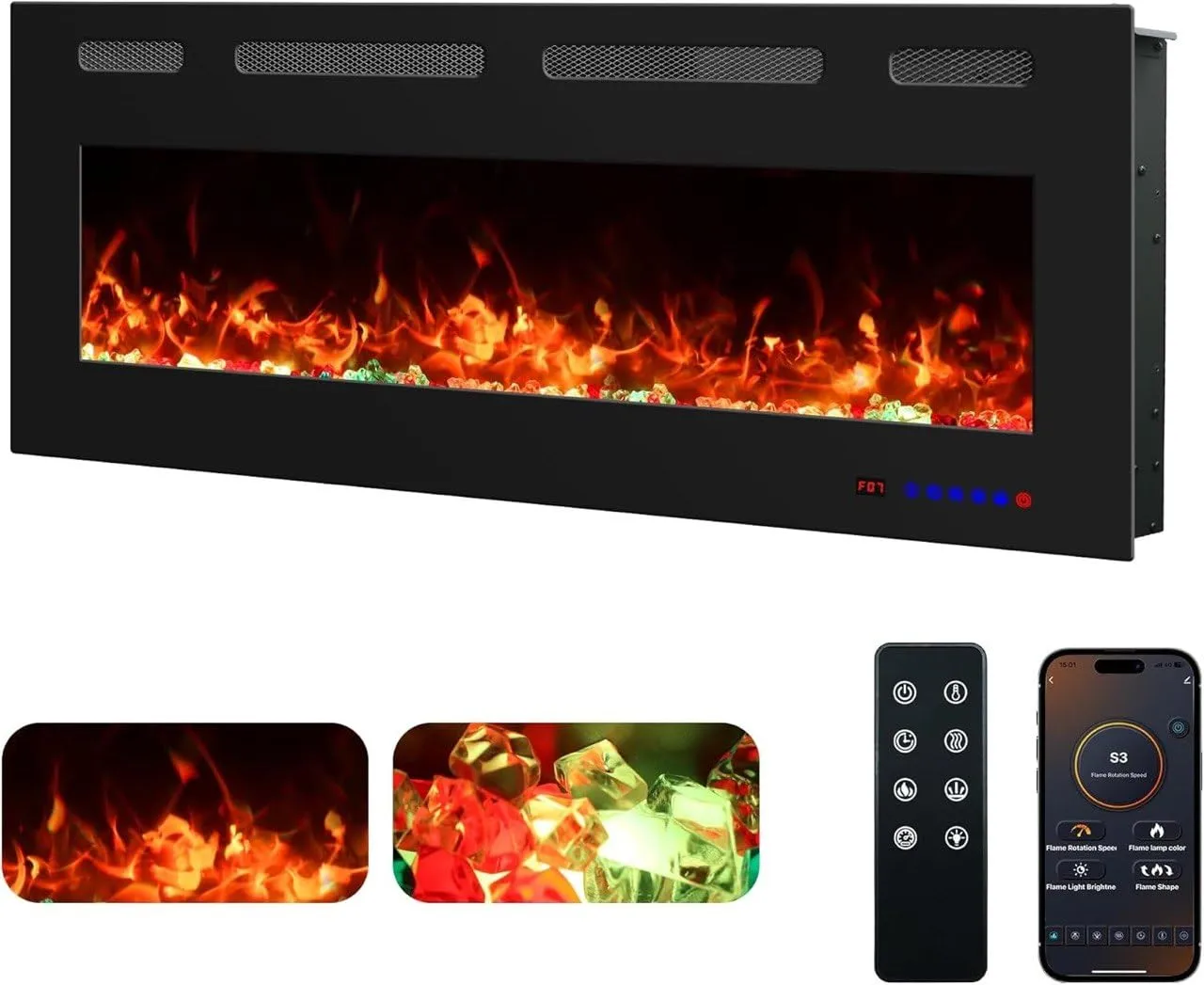 Weka Fireplace Camino Elettrico a Parete WiFi 107cm, 750/1500W EF42RB - immagine 1