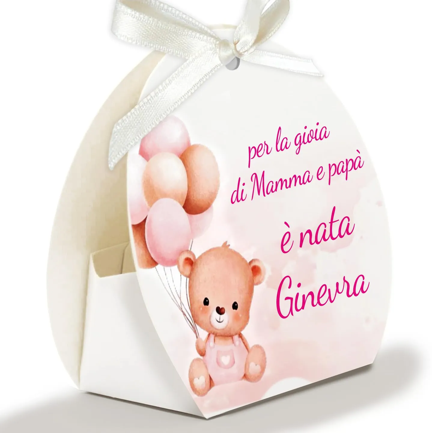 Mr Pubblicità - 30 Scatoline Portaconfetti con Nastrini Personalizzate, Orsetto Ballon Girl - immagine 3