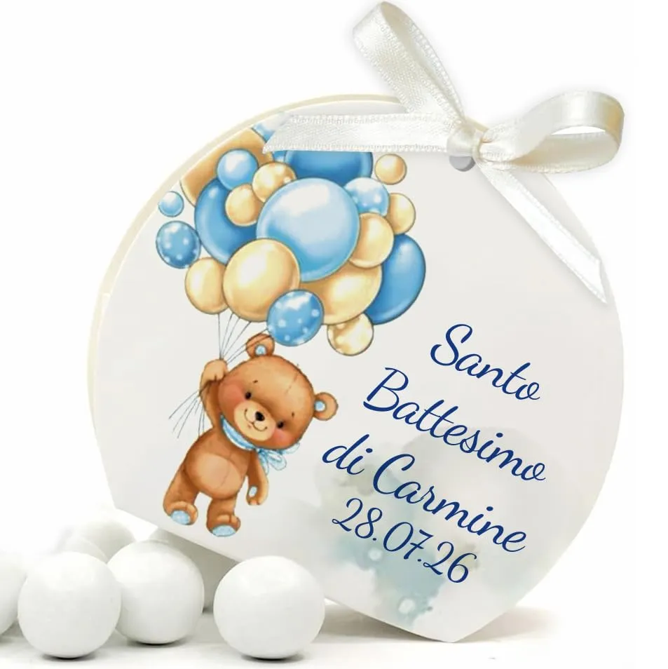 Mr Pubblicità - 30 Scatoline Portaconfetti con Nastrini Personalizzate (Orsetto boy ballon) - immagine 1