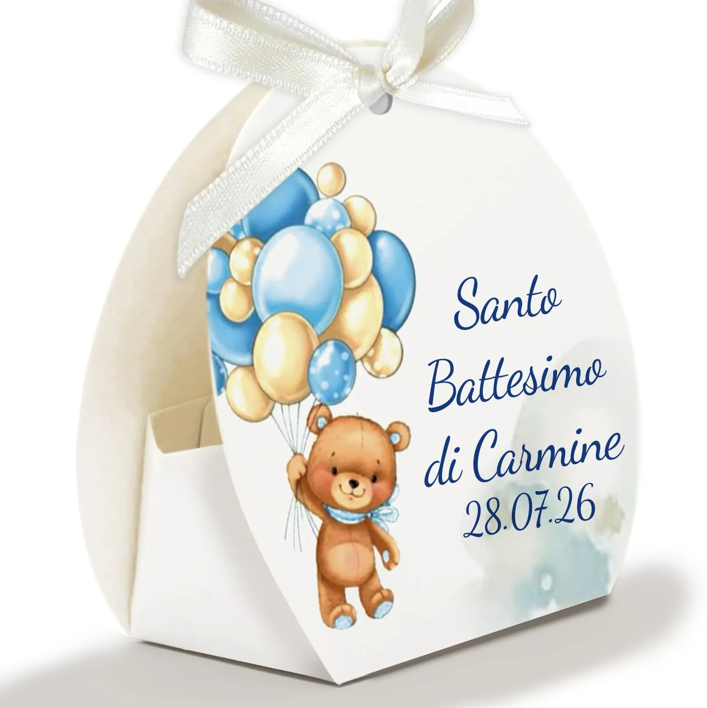 Mr Pubblicità - 30 Scatoline Portaconfetti con Nastrini Personalizzate (Orsetto boy ballon) - immagine 3