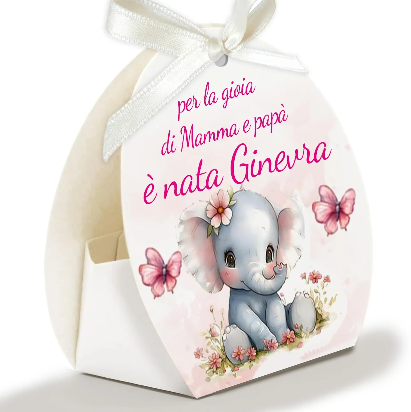 Mr Pubblicità - 30 Scatoline Portaconfetti con Nastrini Personalizzate (Elefantino Baby) - immagine 3