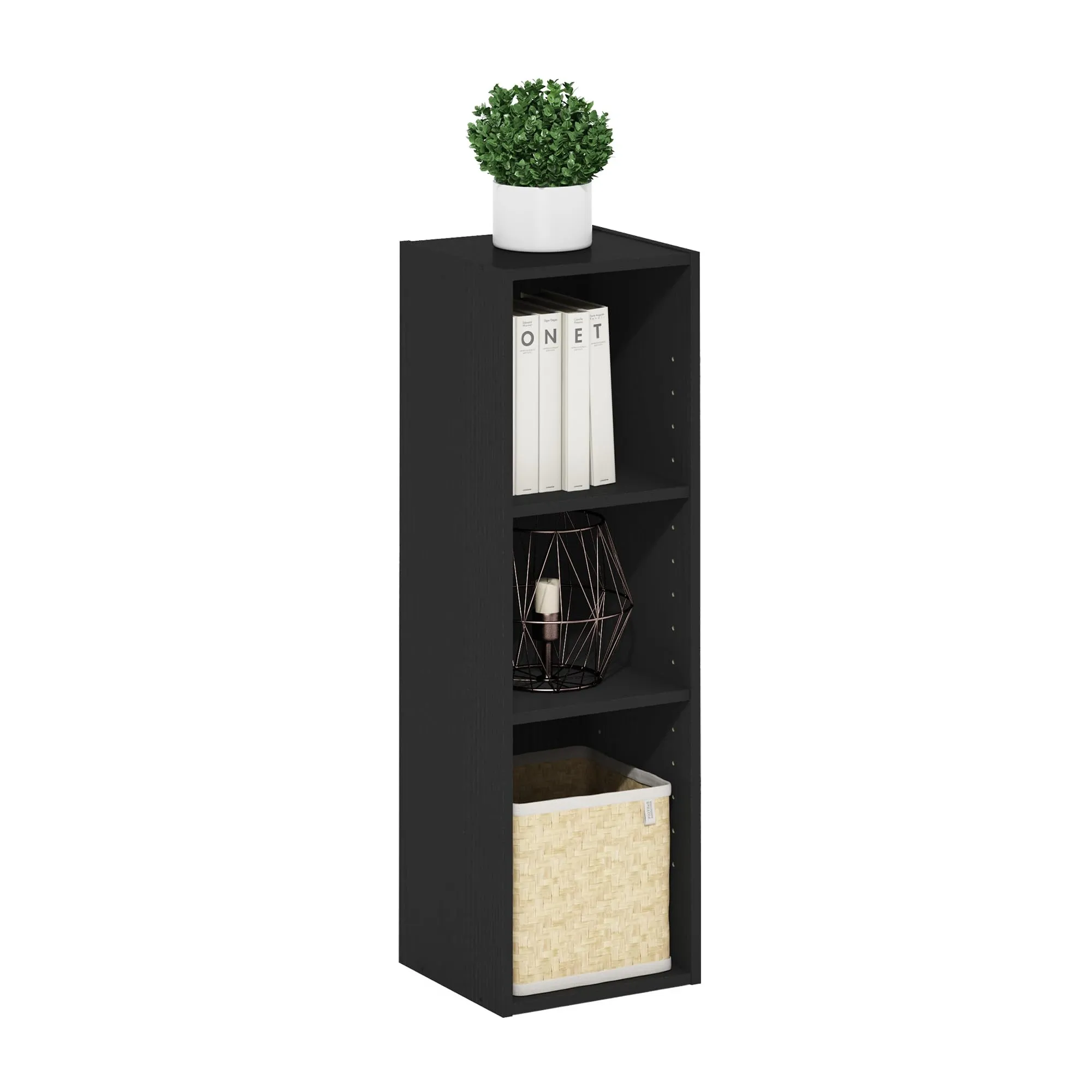 Furinno Fulda Libreria Salvaspazio a 3 Ripiani, 25 cm, Legno Nero - immagine 1