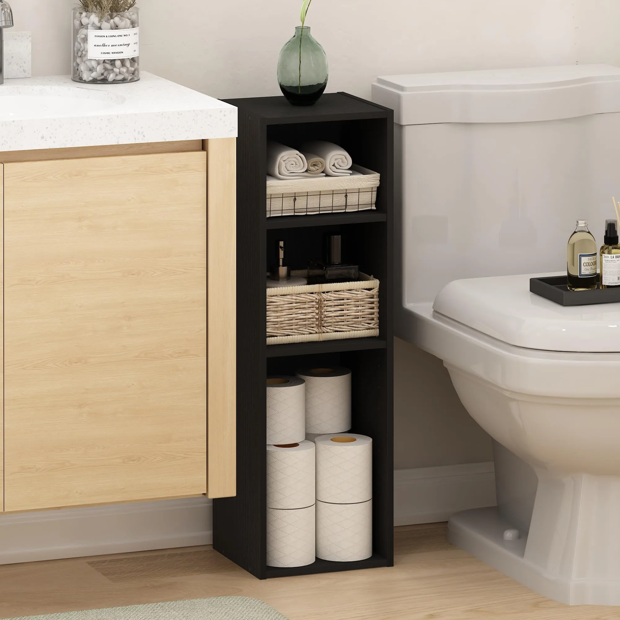 Furinno Fulda Libreria Salvaspazio a 3 Ripiani, 25 cm, Legno Nero - immagine 2