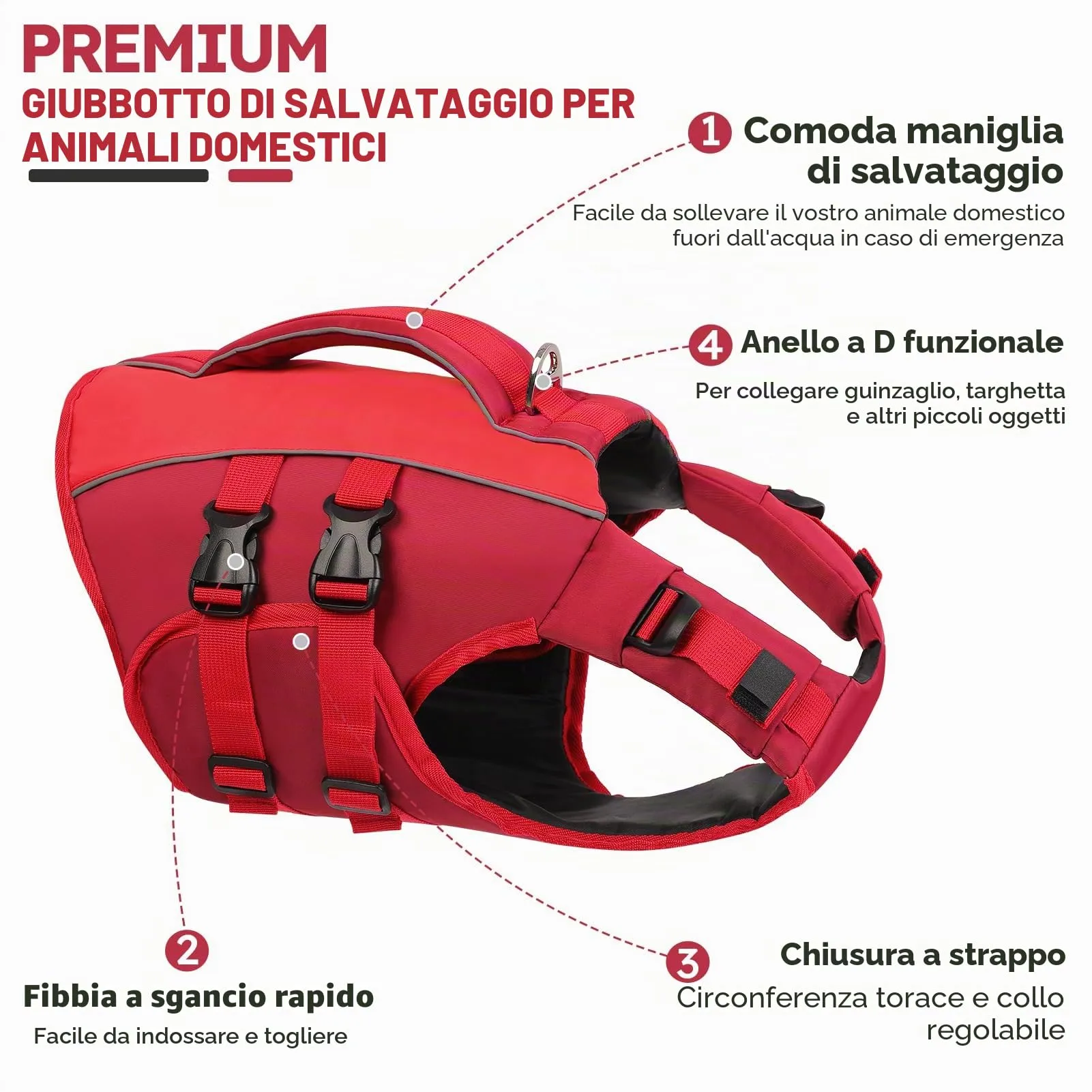 Queenmore Giubbotto Salvagente Cane, Rosso, Ripstop, Taglia L - immagine 2