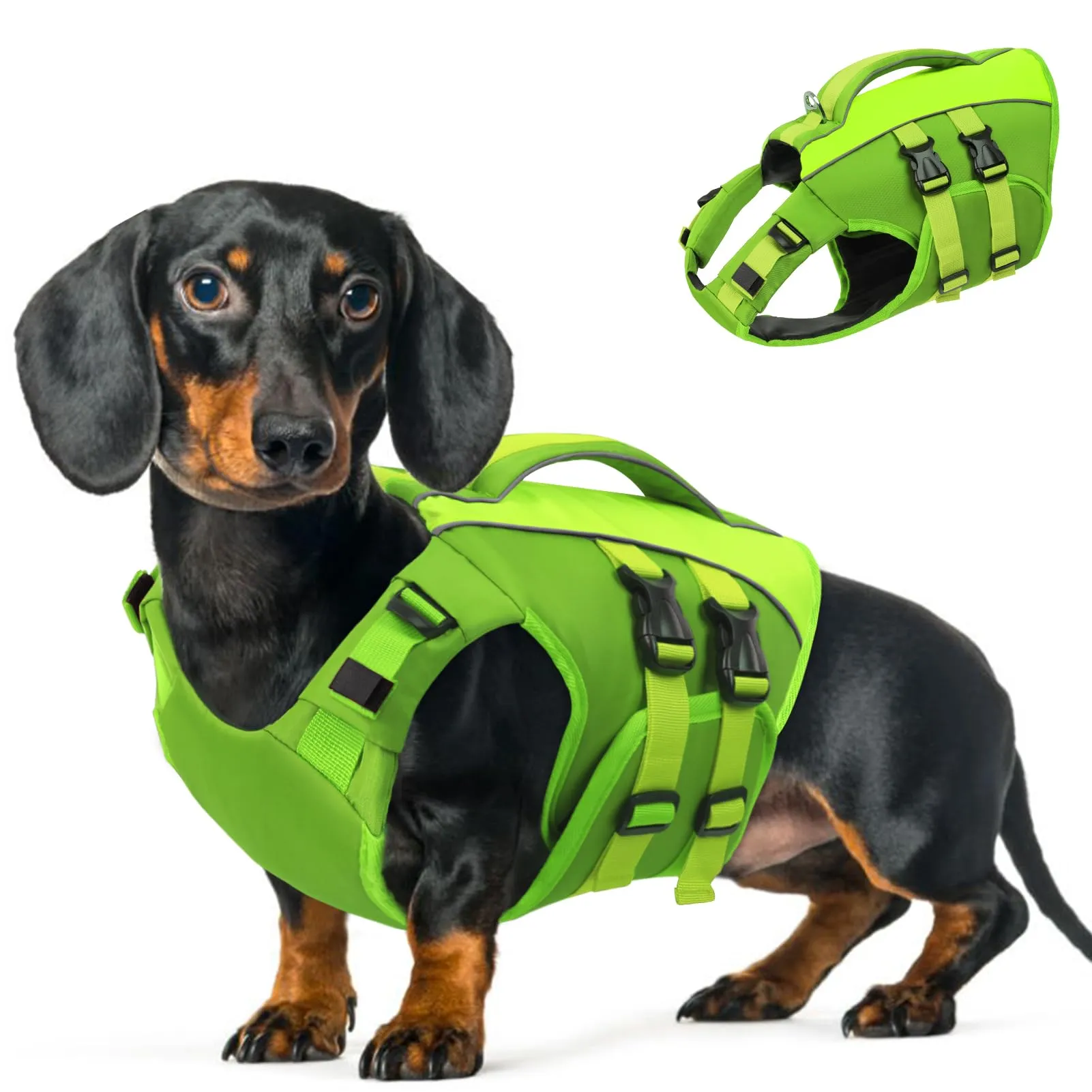 Queenmore Giubbotto Salvagente per Cane, Taglia S, Verde, Ripstop con Maniglia di Salvataggio - immagine 1