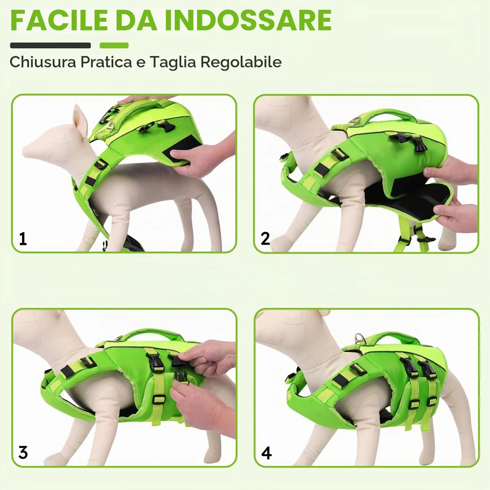 Queenmore Giubbotto Salvagente per Cani, XL, Verde, Ripstop con D-Ring - immagine 5