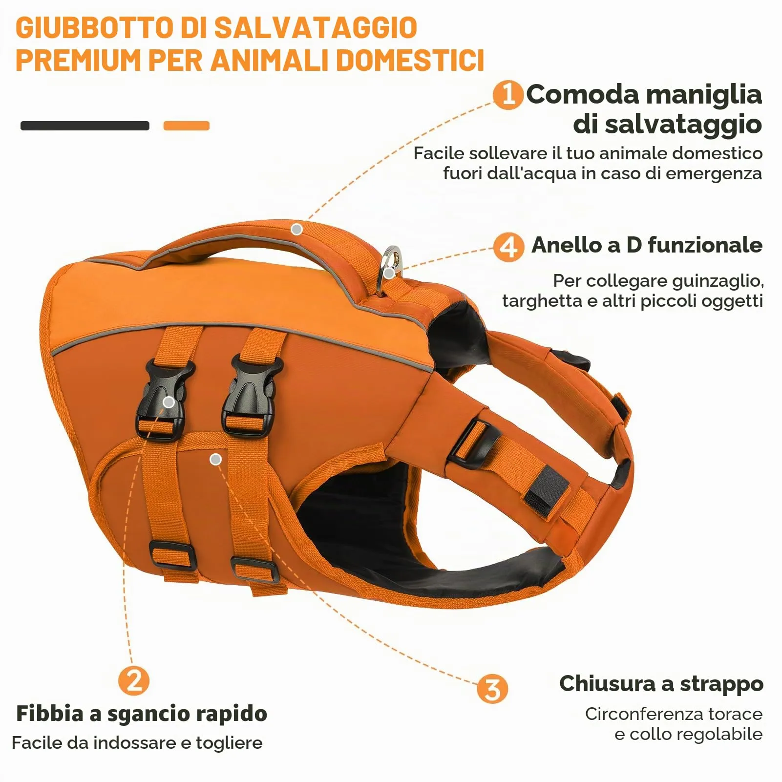 Queenmore Giubbotto Salvagente per Cani, Taglia XL, Arancione, Ripstop con D-Ring - immagine 2