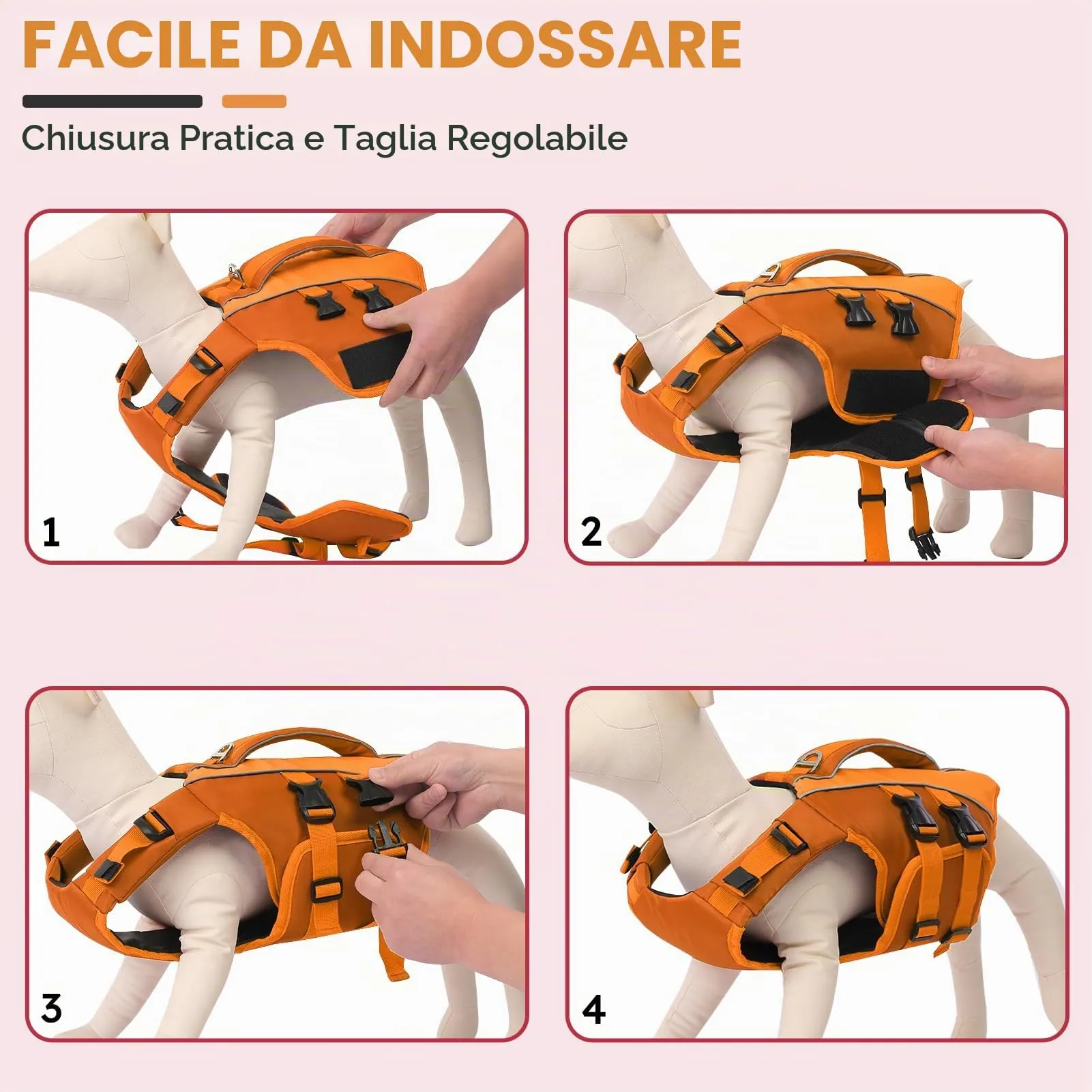 Queenmore Giubbotto Salvagente per Cani, Taglia XL, Arancione, Ripstop con D-Ring - immagine 5