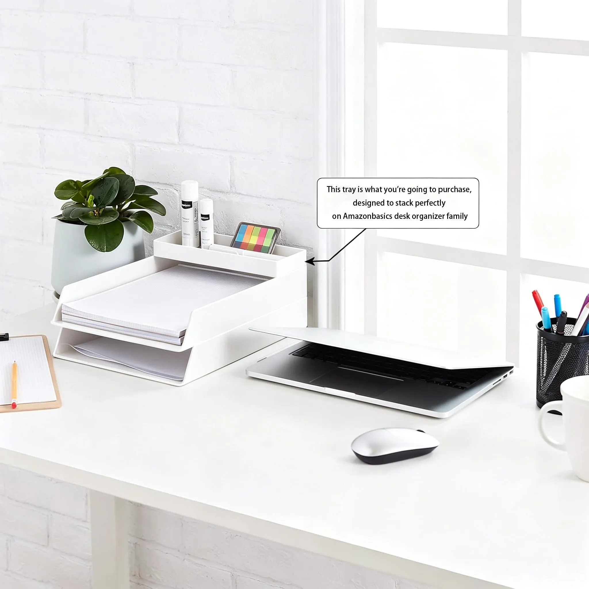 Amazon Basics Rettangolare Plastic Organizer, Mezza vaschetta portaoggetti, 23.8 x 8.3 x 2.5 cm, Bianco - immagine 2