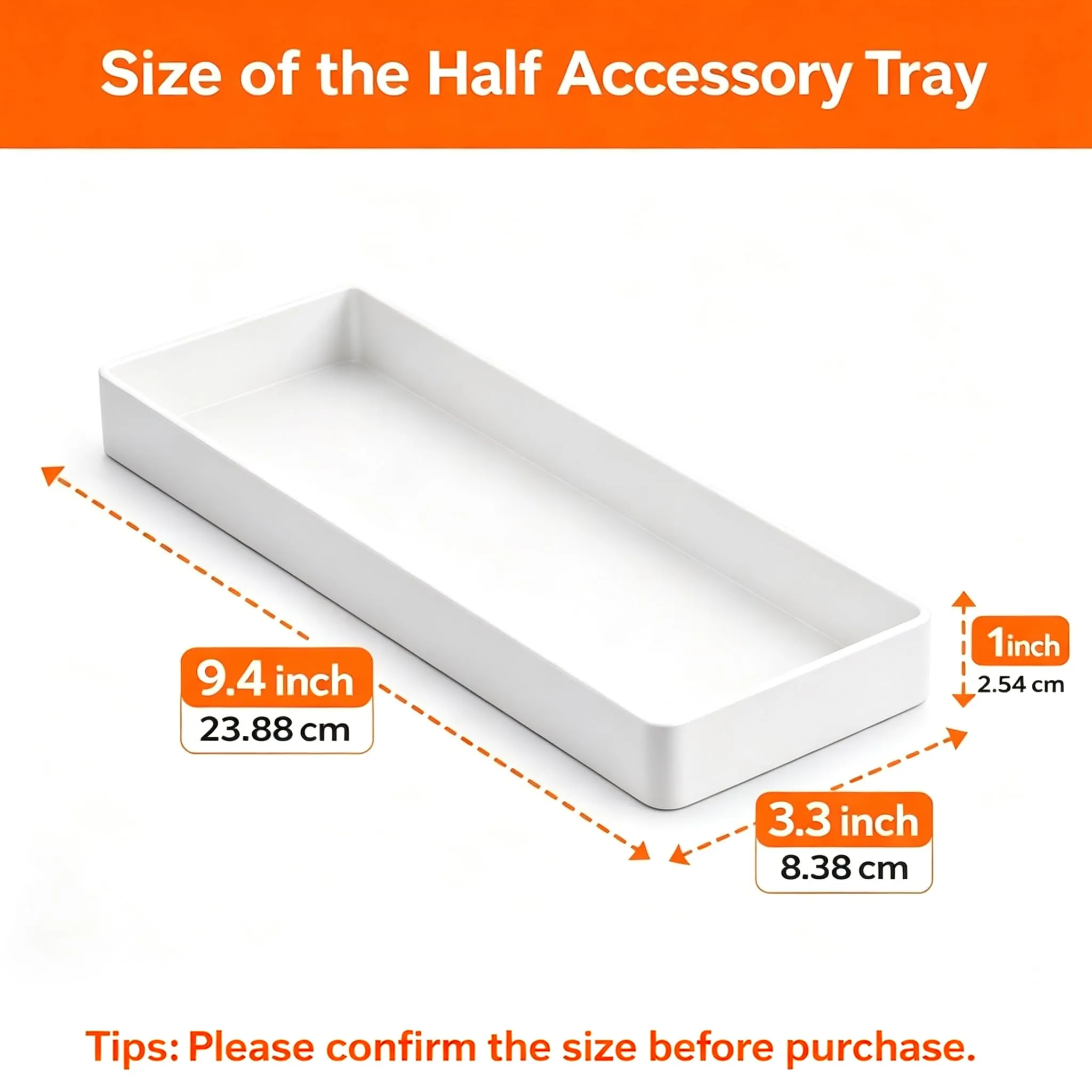 Amazon Basics Rettangolare Plastic Organizer, Mezza vaschetta portaoggetti, 23.8 x 8.3 x 2.5 cm, Bianco - immagine 3