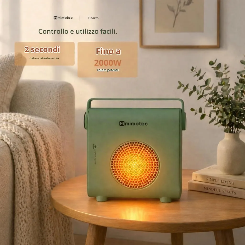 M Mimotec Green Hearth Termoventilatore Elettrico in Ceramica 2000W con Telecomando, MI7064 - immagine 4