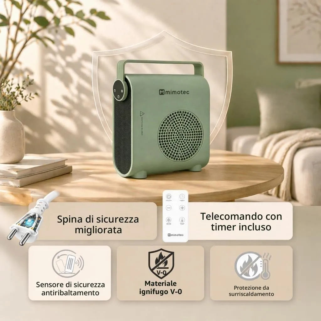M Mimotec Green Hearth Termoventilatore Elettrico in Ceramica 2000W con Telecomando, MI7064 - immagine 6