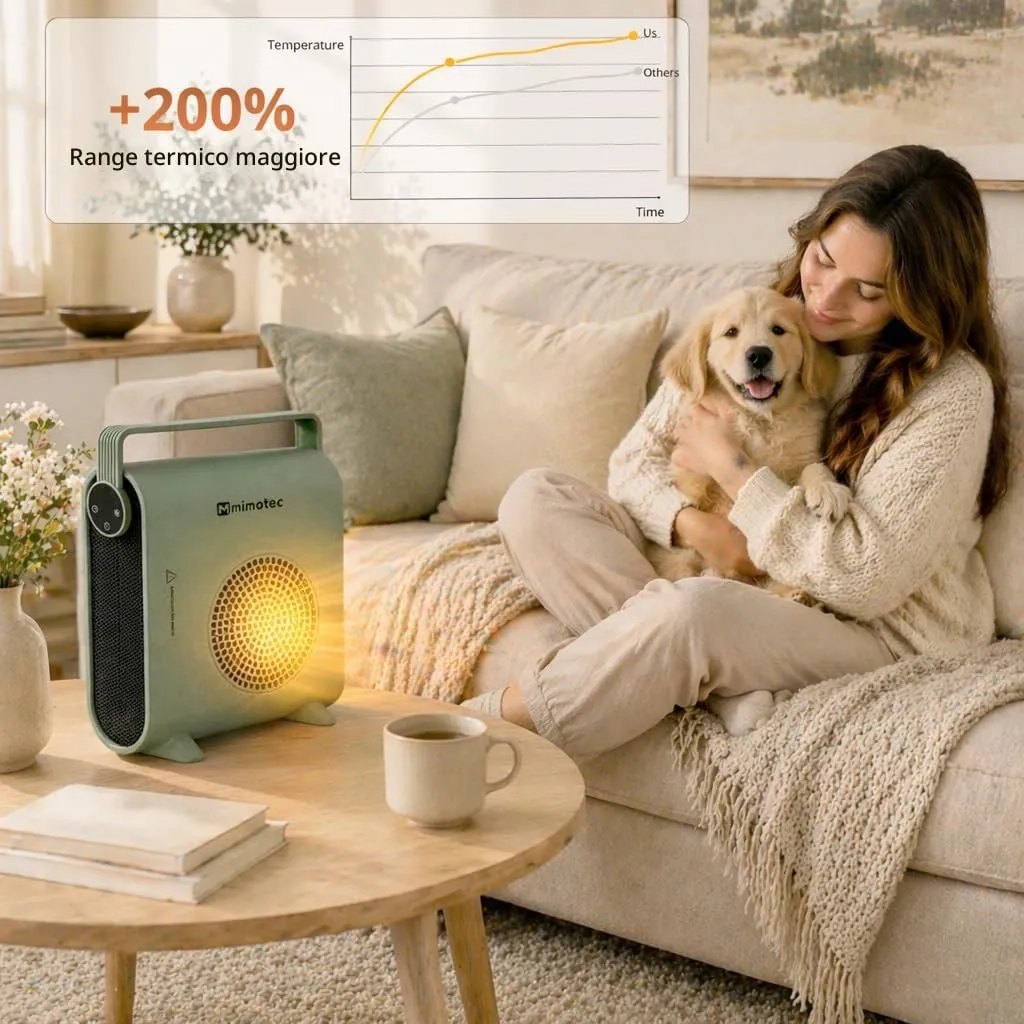 M Mimotec Green Hearth Termoventilatore Elettrico in Ceramica 2000W con Telecomando, MI7064 - immagine 7