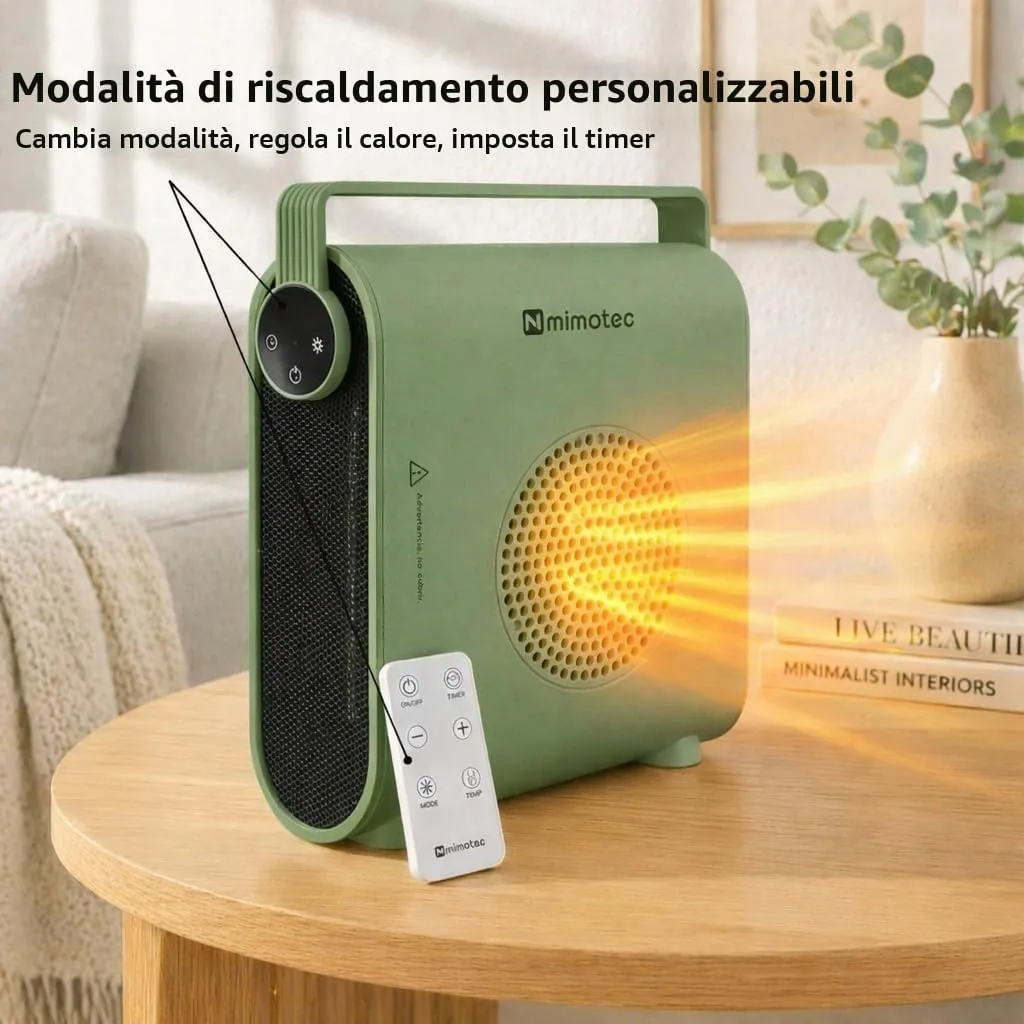 M Mimotec Green Hearth Termoventilatore Elettrico in Ceramica 2000W con Telecomando, MI7064 - immagine 8