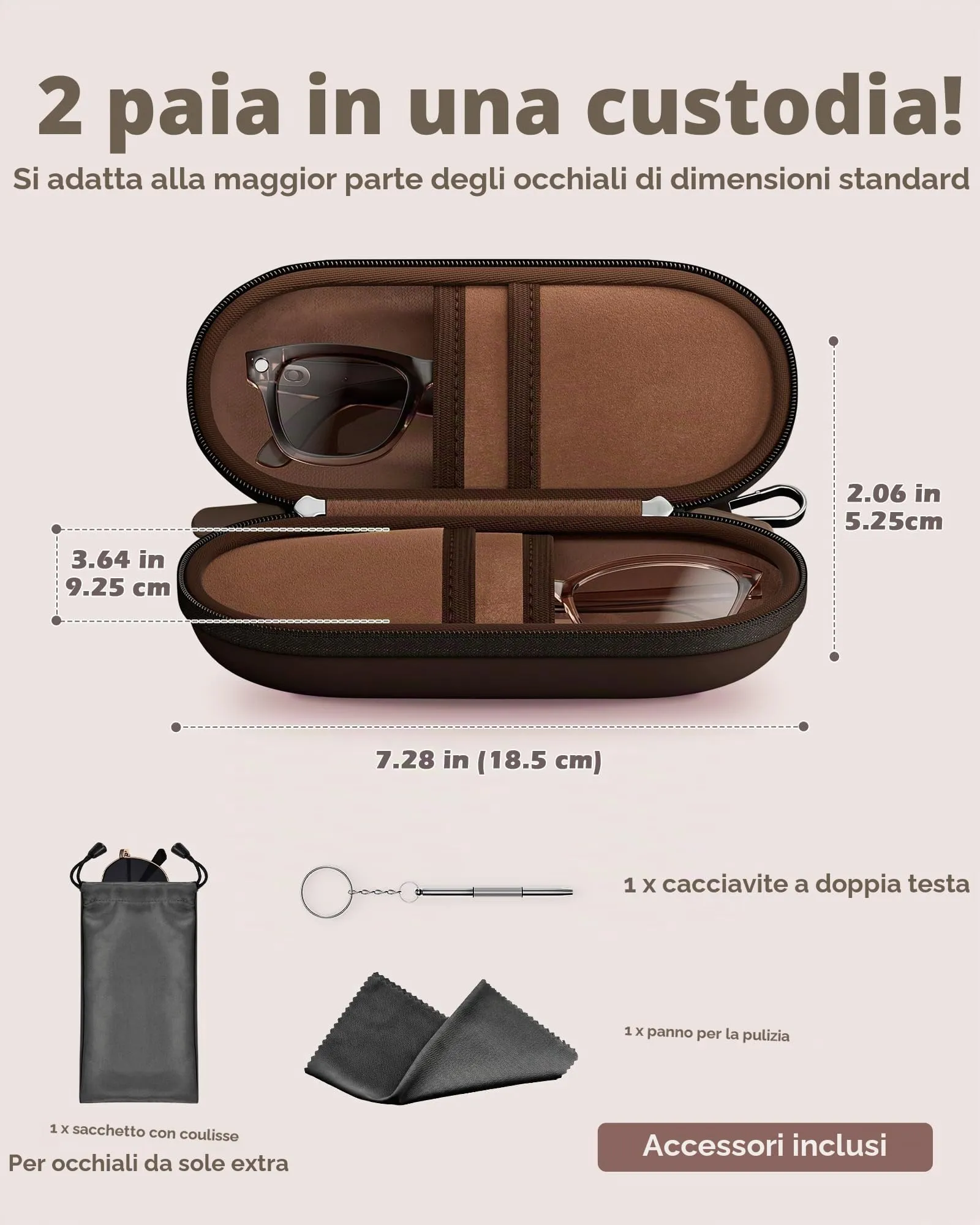 ProCase Custodia per 2 paia di occhiali da sole, Cioccolato - immagine 2