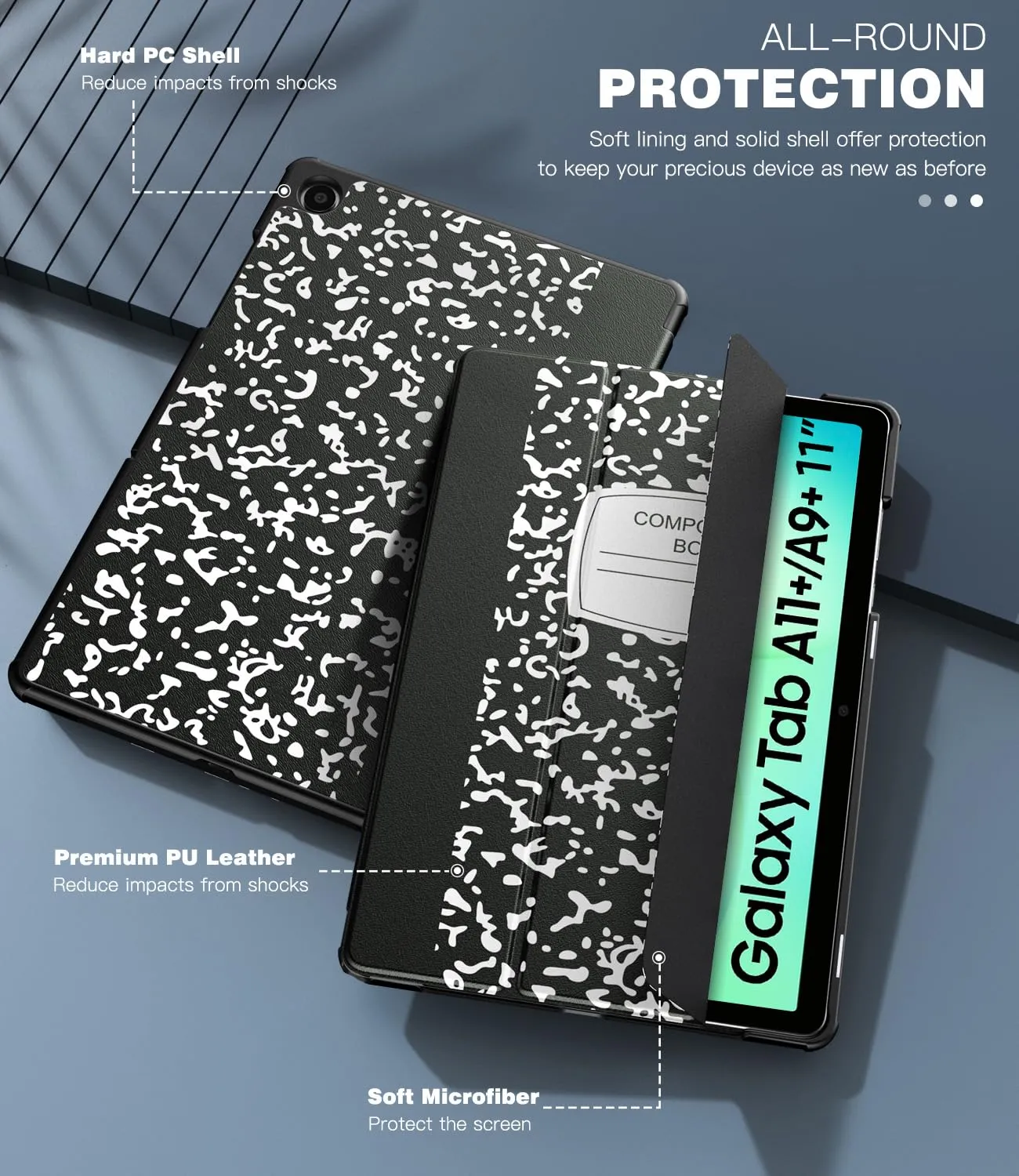 TiMOVO Cover per Samsung Galaxy Tab A11+/A9+ 11" (2025/2023), Quaderno Nero - immagine 6