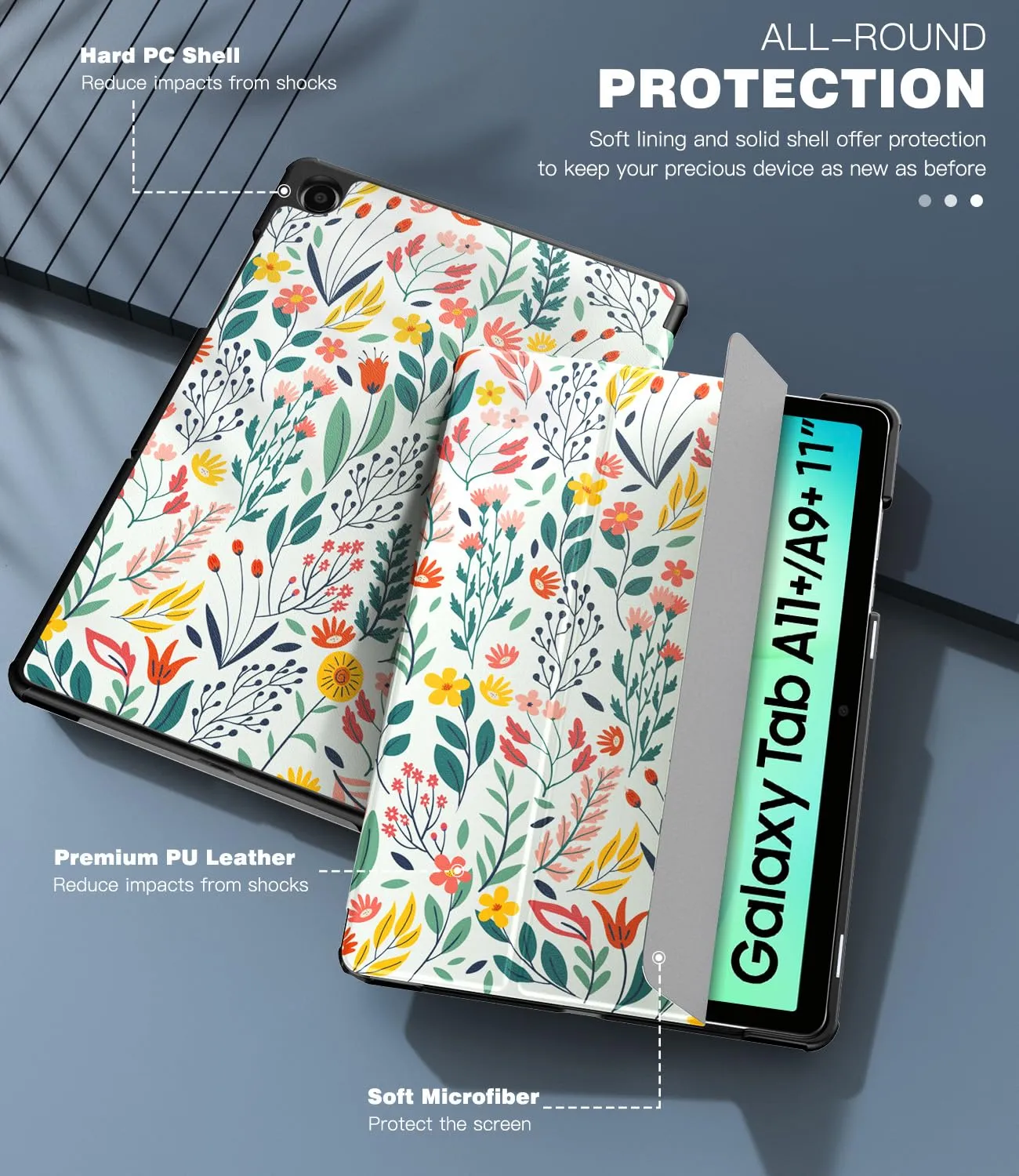 TiMOVO Cover for Samsung Galaxy Tab A11+ / A9+ 11" (2025/2023), Fiori - immagine 6