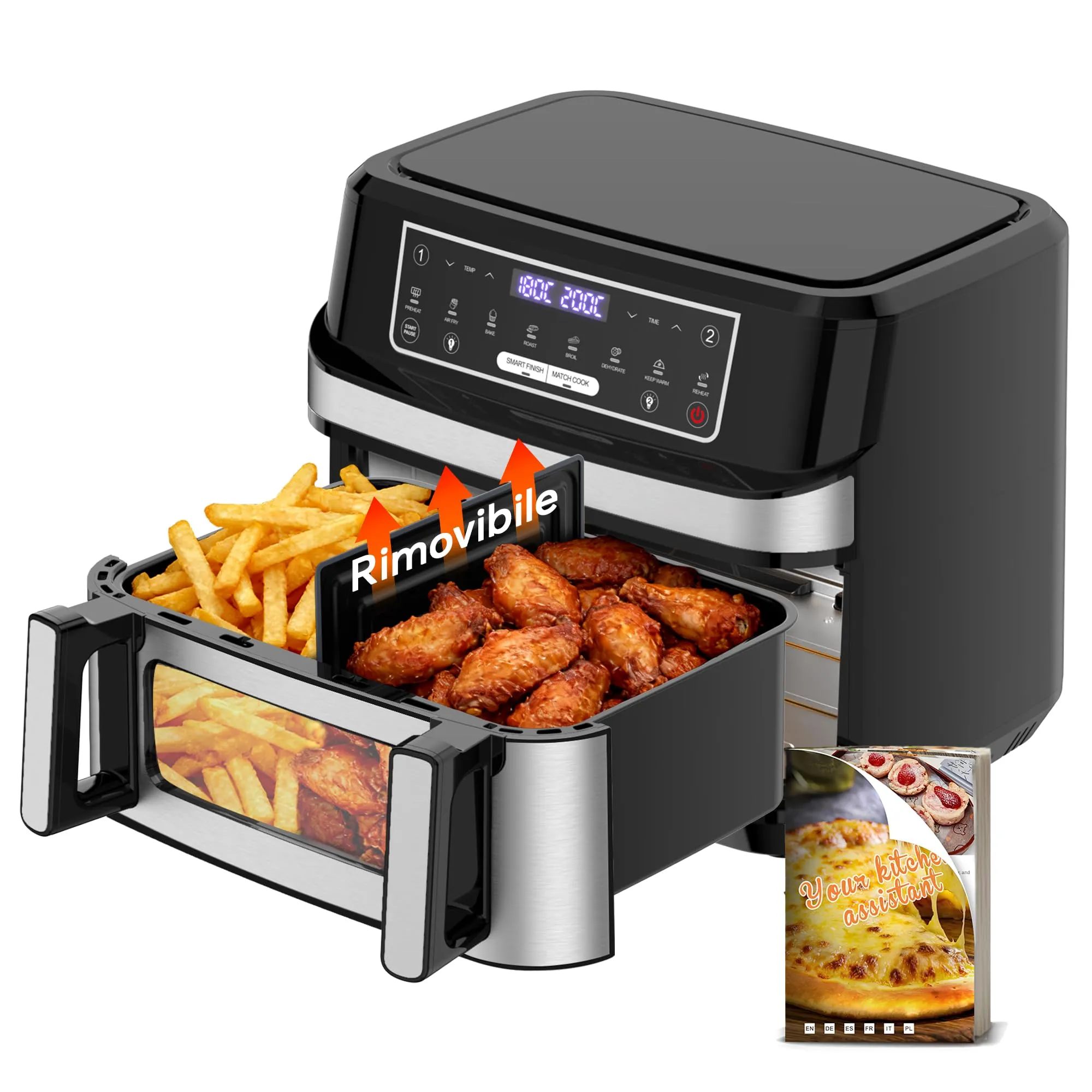 Emphsism Friggitrice ad Aria 12L XXL, 2600W, Dual Zone con Separatore Flessibile, Doppia Resistenza, Finestra di Visione e 8 Programmi - immagine 1